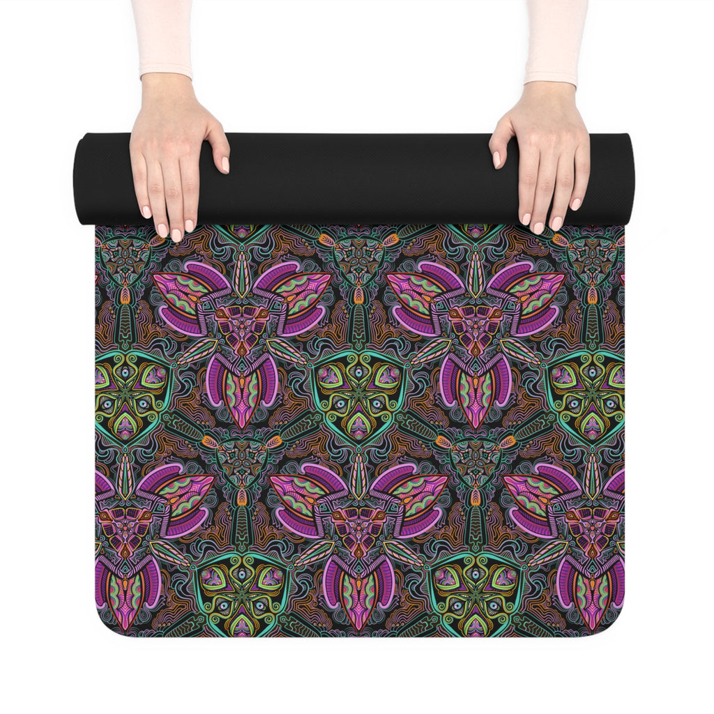 Floral Mandala Rubber Yoga Mat — Non-Slip Purple Green Patterned Mat #frg22567