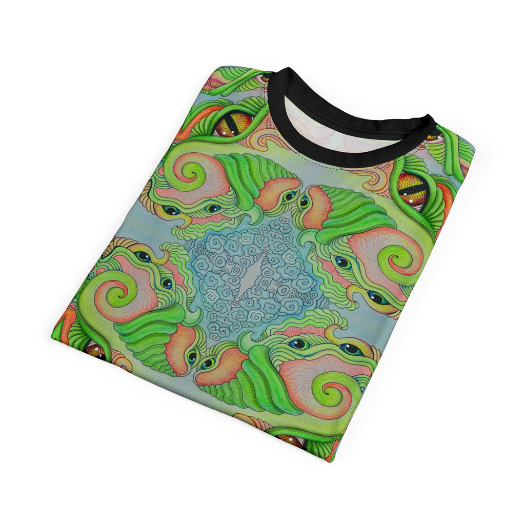 Psychedelic Green Kaleidoscope Tee — All-Over Print Cut & Sew Shirt #gf8754