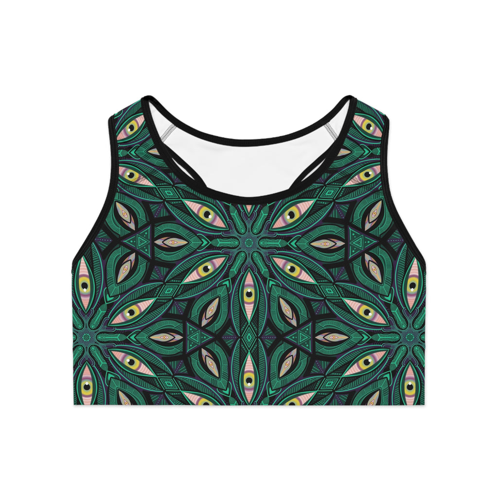 Green Kaleidoscope Sports Bra — Abstract Mandala Activewear #hgr88600