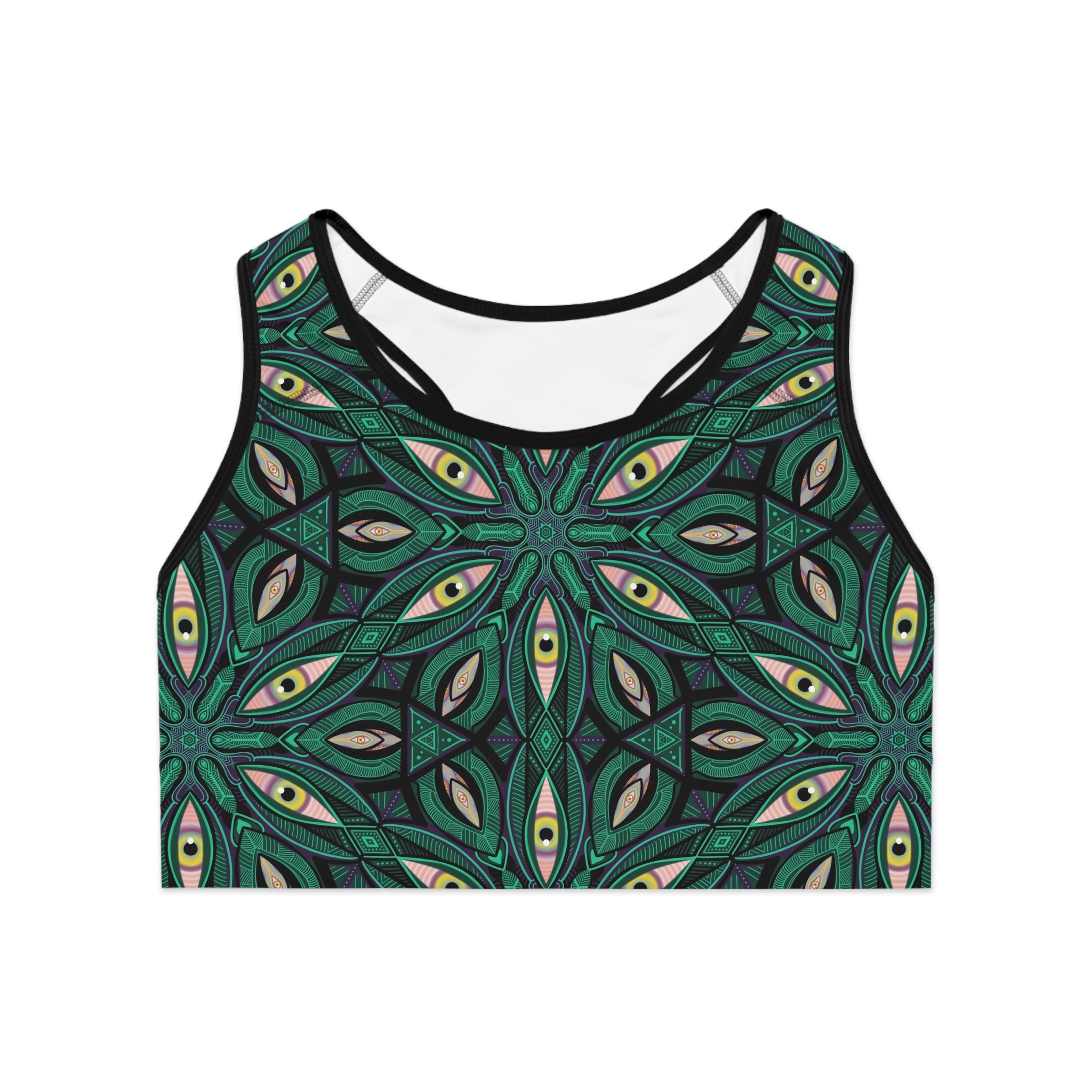 Green Kaleidoscope Sports Bra — Abstract Mandala Activewear #hgr88600