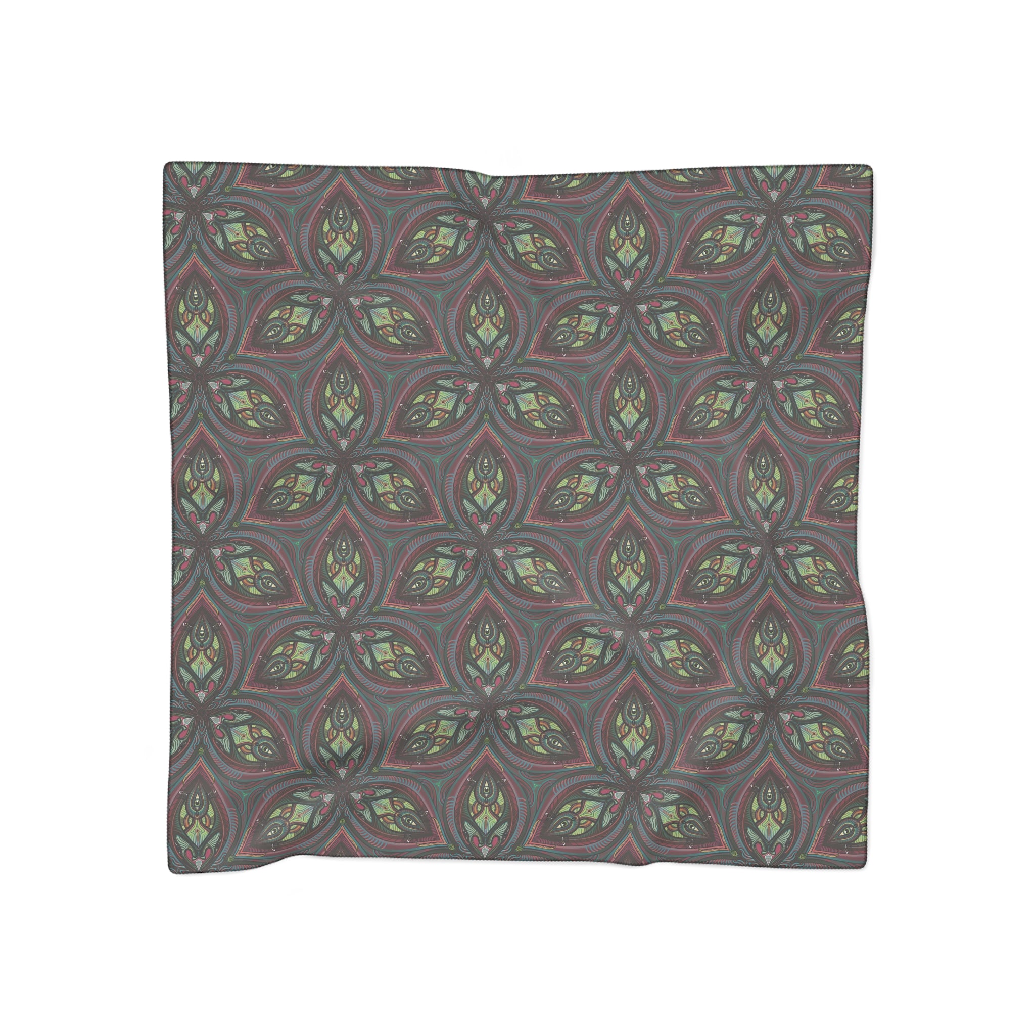 Silk-Feel Patterned Scarf — Vintage Floral Geometric Print #vf490