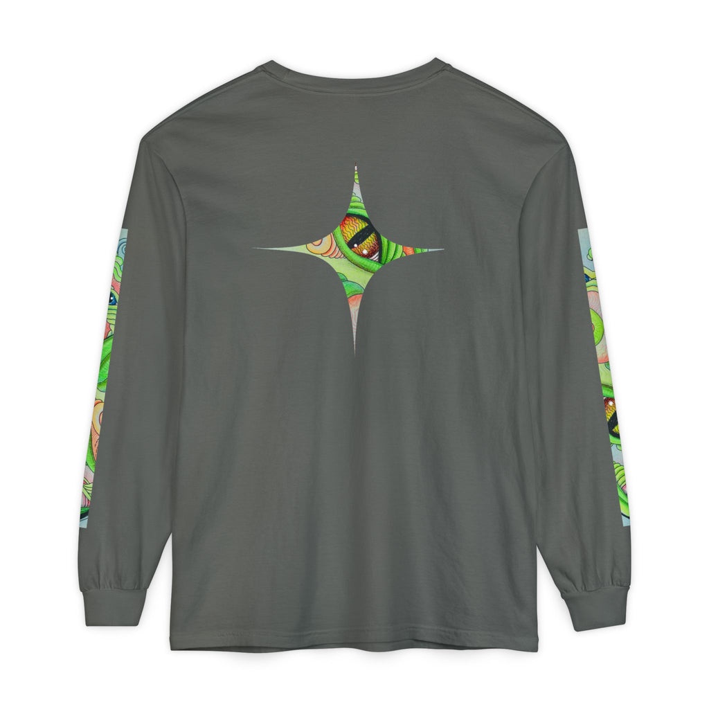 Psychedelic Green Triangle Long Sleeve Tee — Tribal Star Sleeve Artwork #gf086357