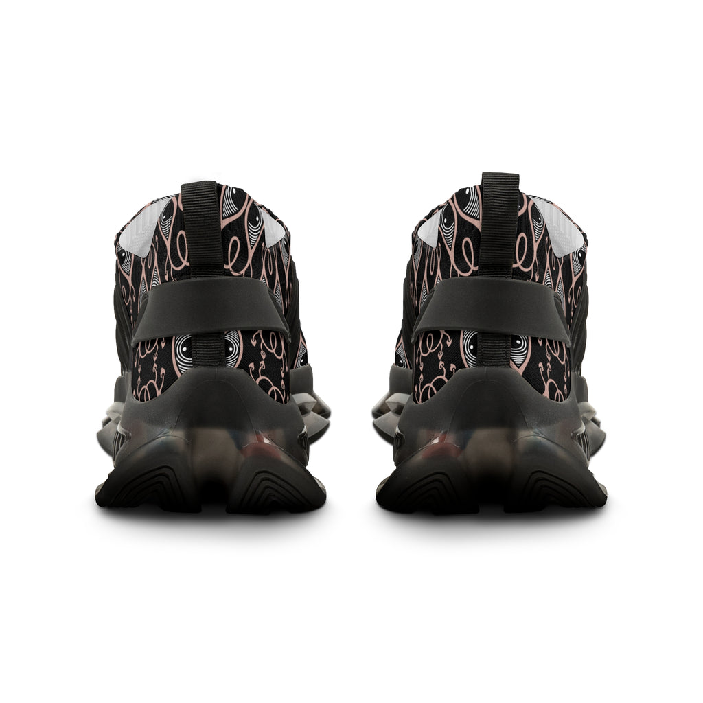 Men's Mesh Sneakers — Black Geometric Eye Pattern Athletic Shoes #h98657