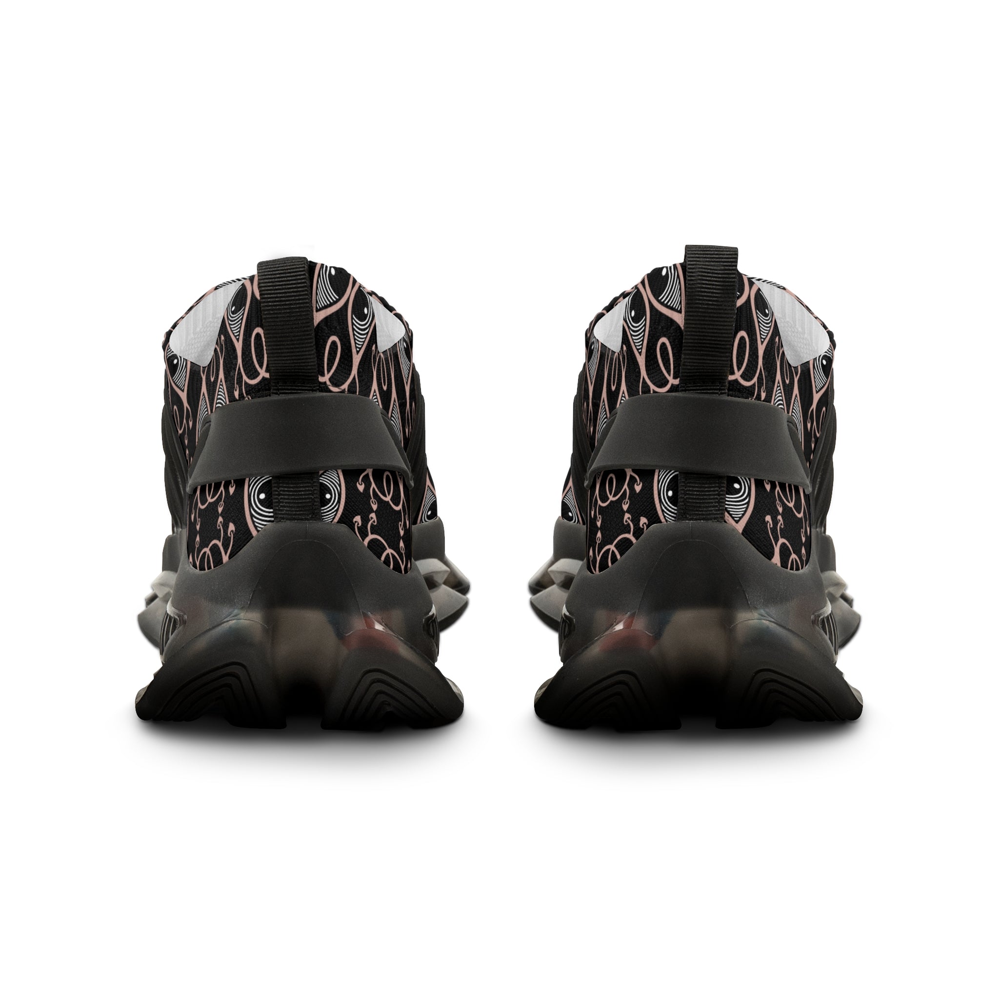 Men's Mesh Sneakers — Black Geometric Eye Pattern Athletic Shoes #h98657