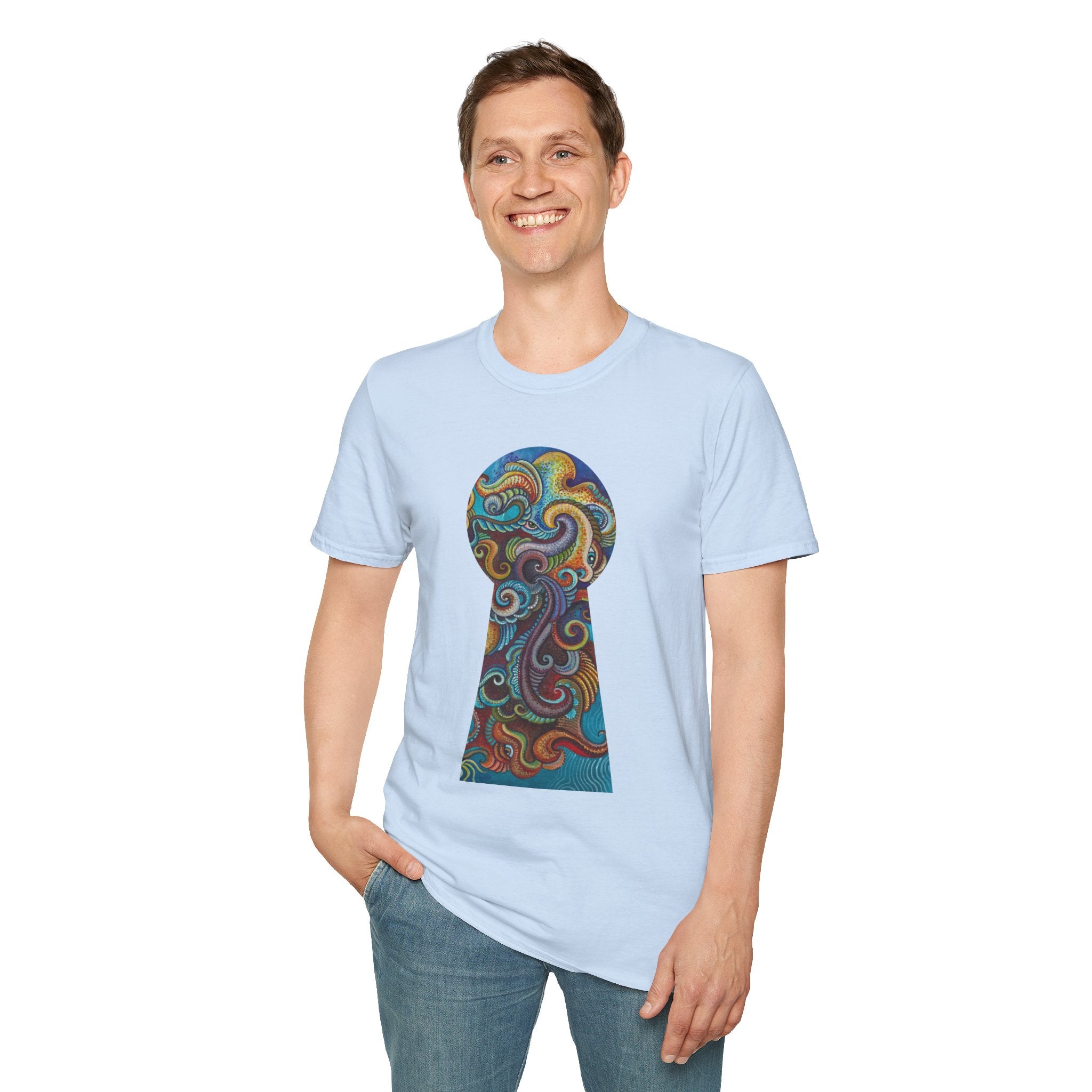 Psychedelic Keyhole T-Shirt — Colorful Swirl Art Tee #tsc8765