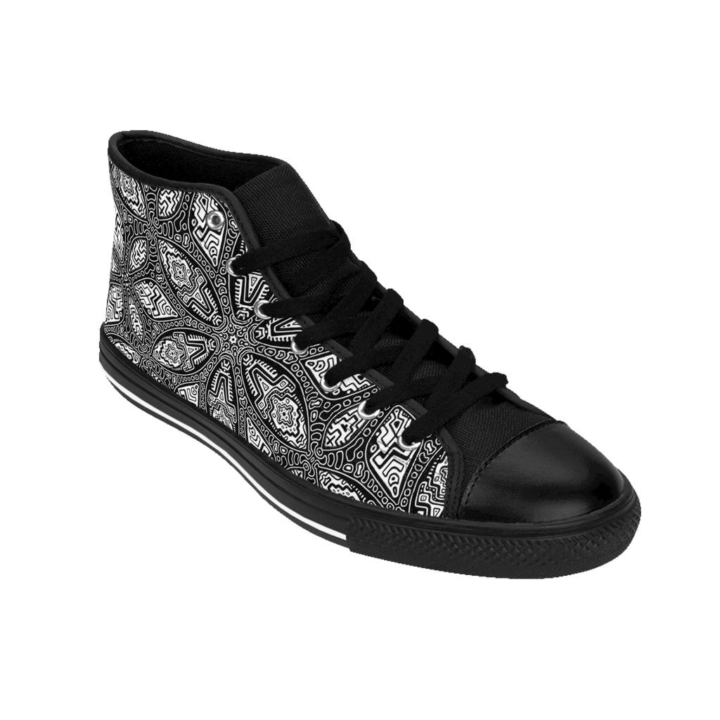 High-Top Sneakers — Monochrome Kaleidoscope Pattern #gds6308