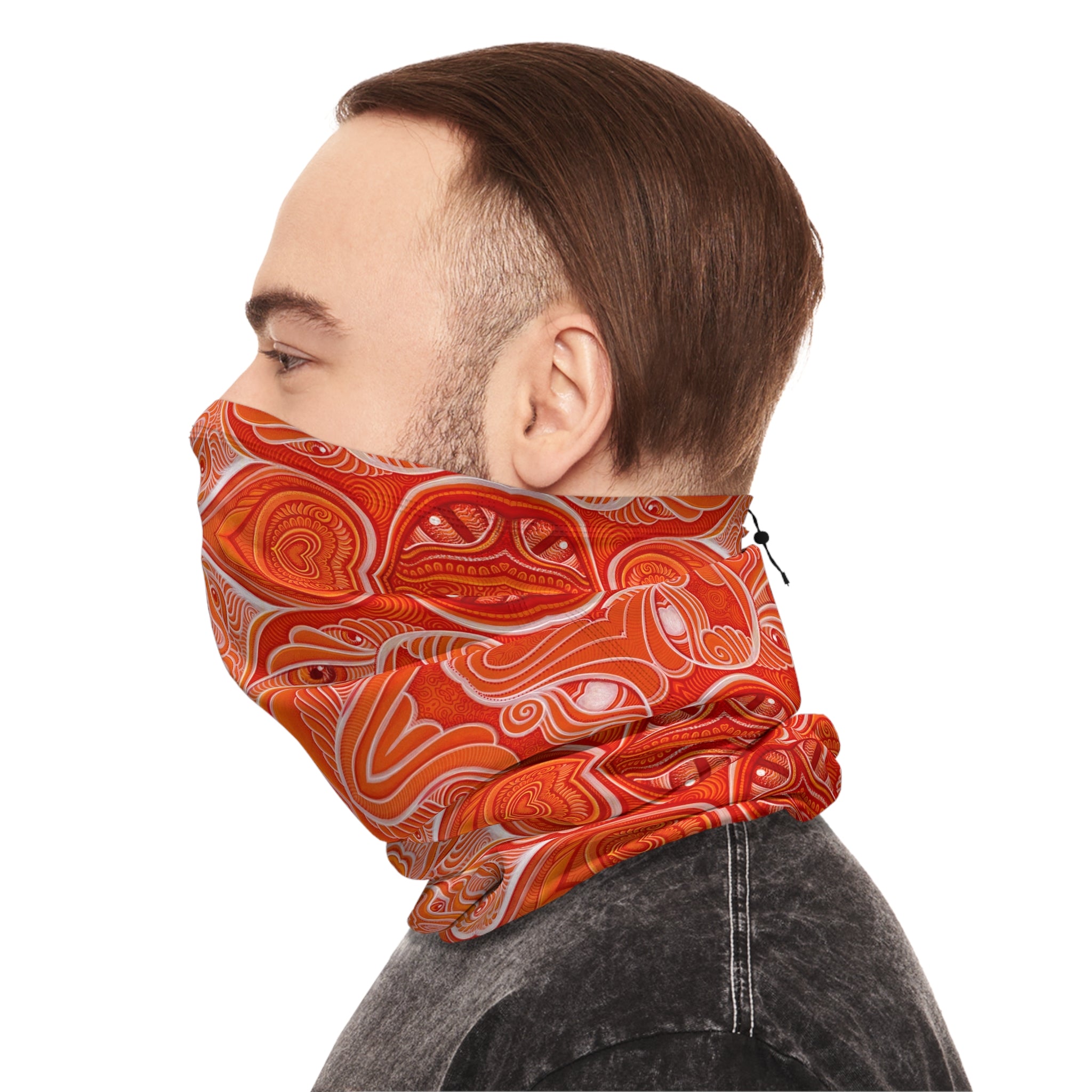 Winter Neck Gaiter — Orange Retro Wave Thermal Face Mask with Drawstring #hn984319