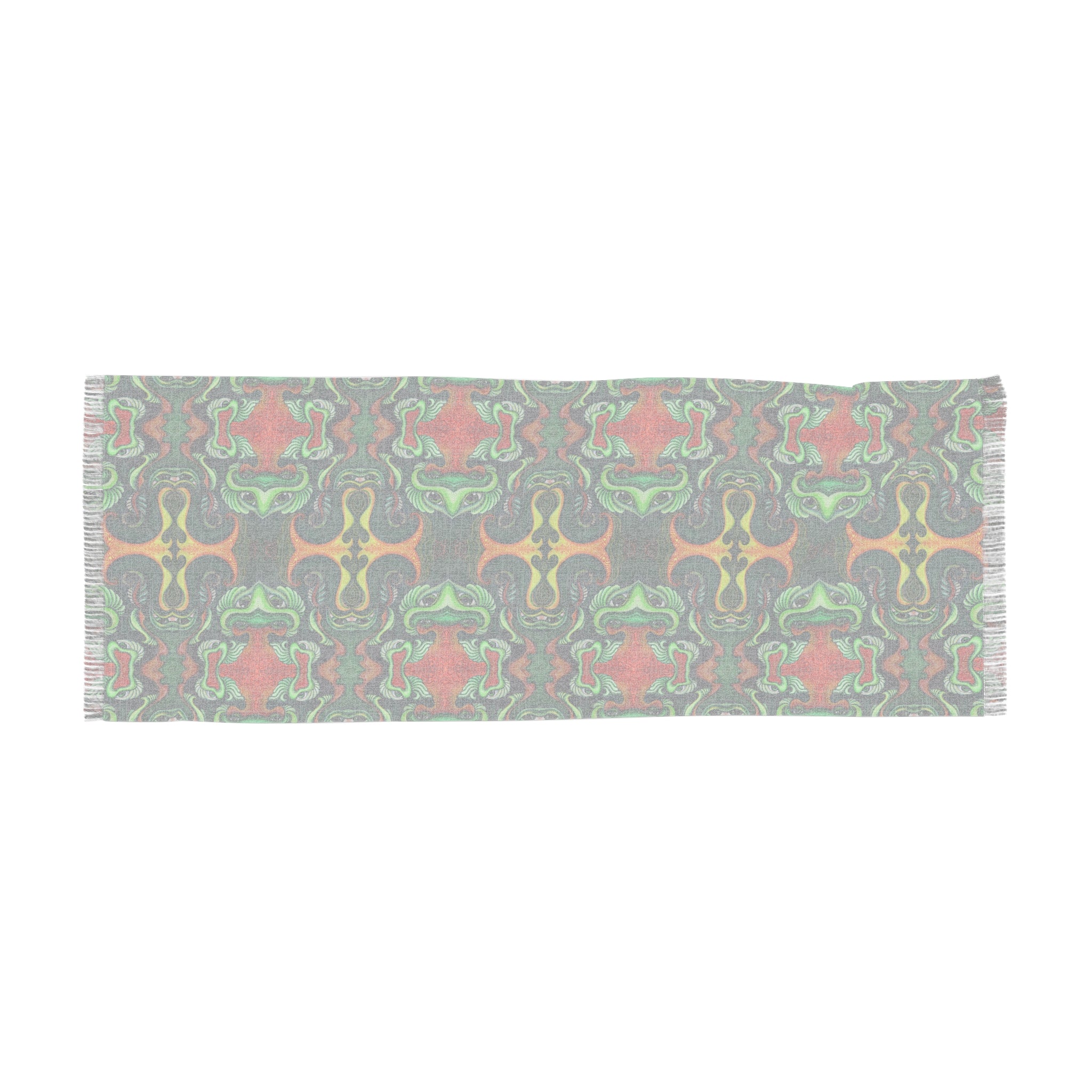 Bohemian Kaleidoscope Light Scarf — Green & Orange Abstract Pattern #k432887