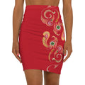 Red Peacock Feather Pencil Skirt — Elegant Mid-Waist Bodycon #u7739