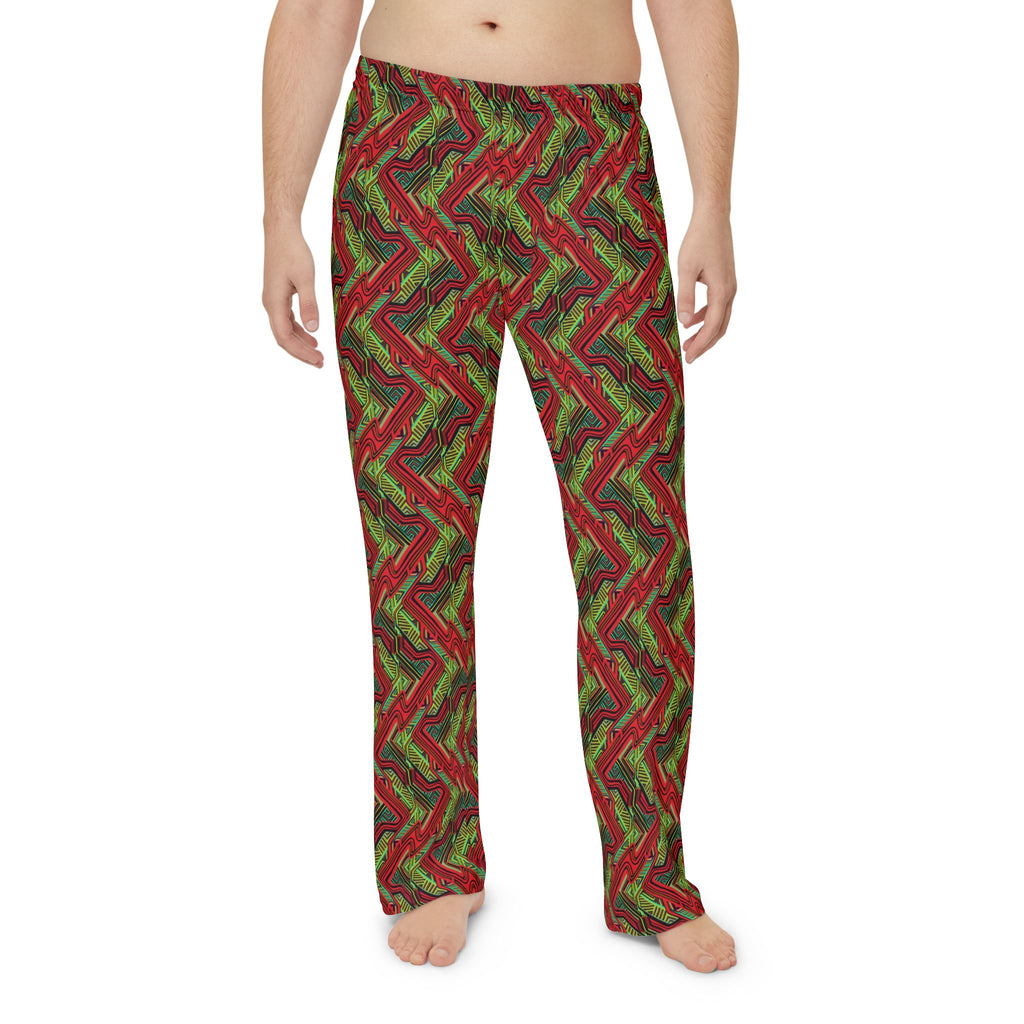 Men's Holiday Plaid Pajama Pants — Red & Green Zigzag All-Over Print #q14