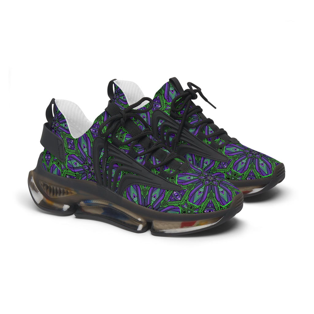 Women's Mesh Sneakers — Purple Green Kaleidoscope Floral Pattern. #it97007