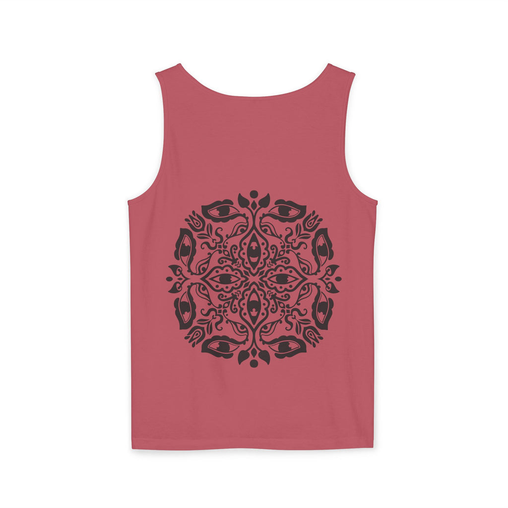 Boho Mandala Tank Top — Black Floral Circular Graphic Tank #fr3