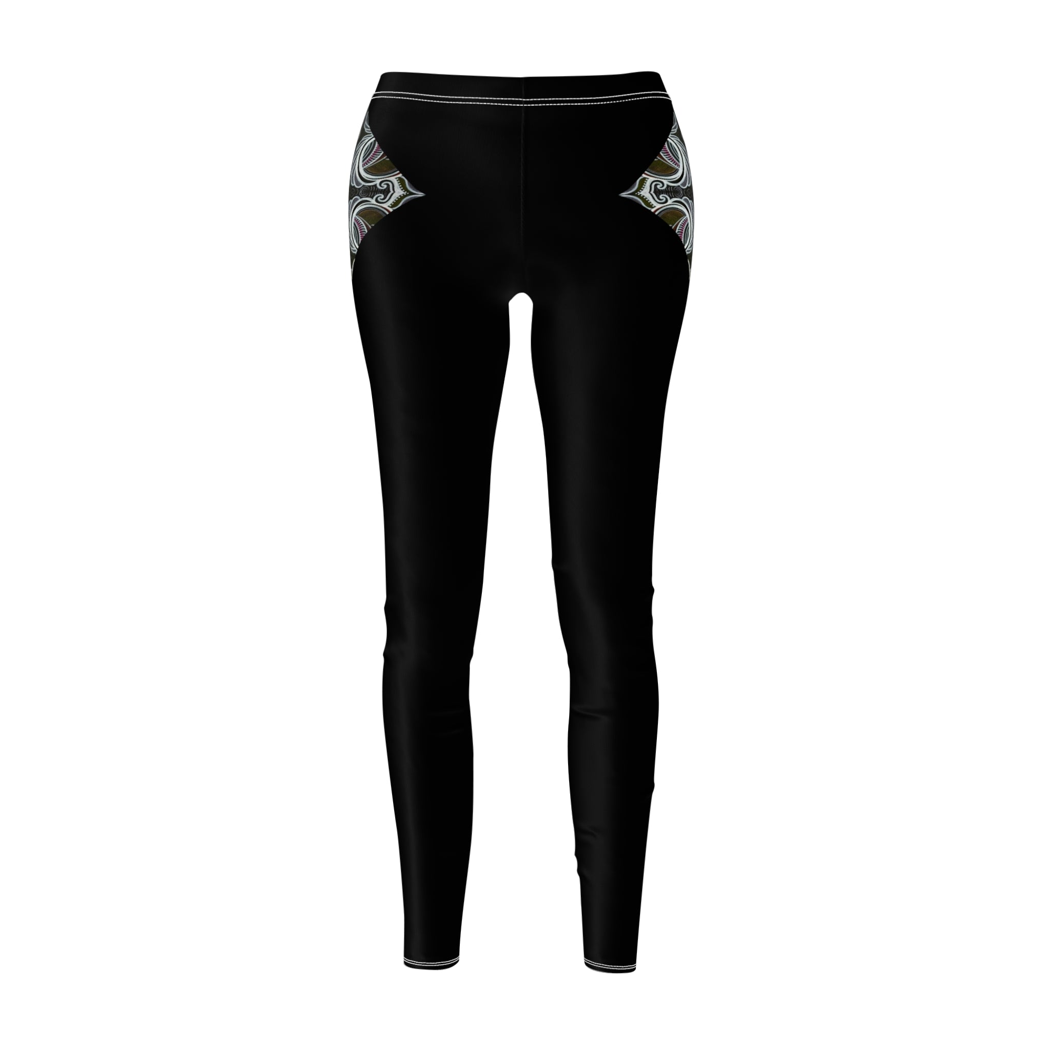 Black Slim Leggings with Subtle Marble Accent — Women’s Casual AOP Leggings #sl5987