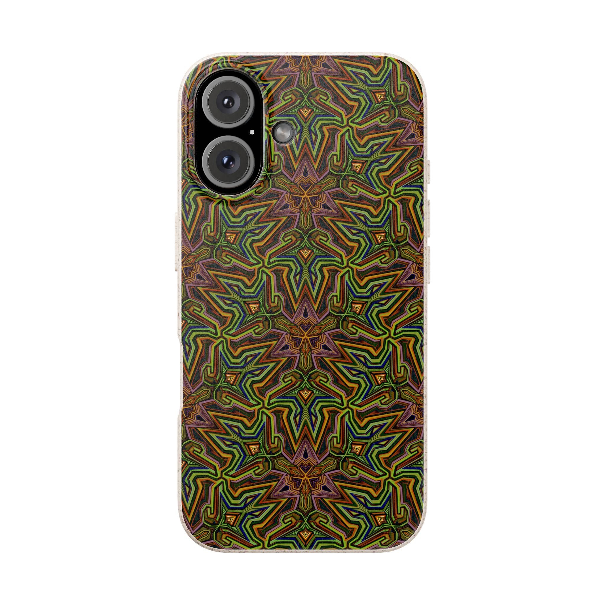 Biodegradable Phone Case — Earthy Green Kaleidoscope Pattern #c3