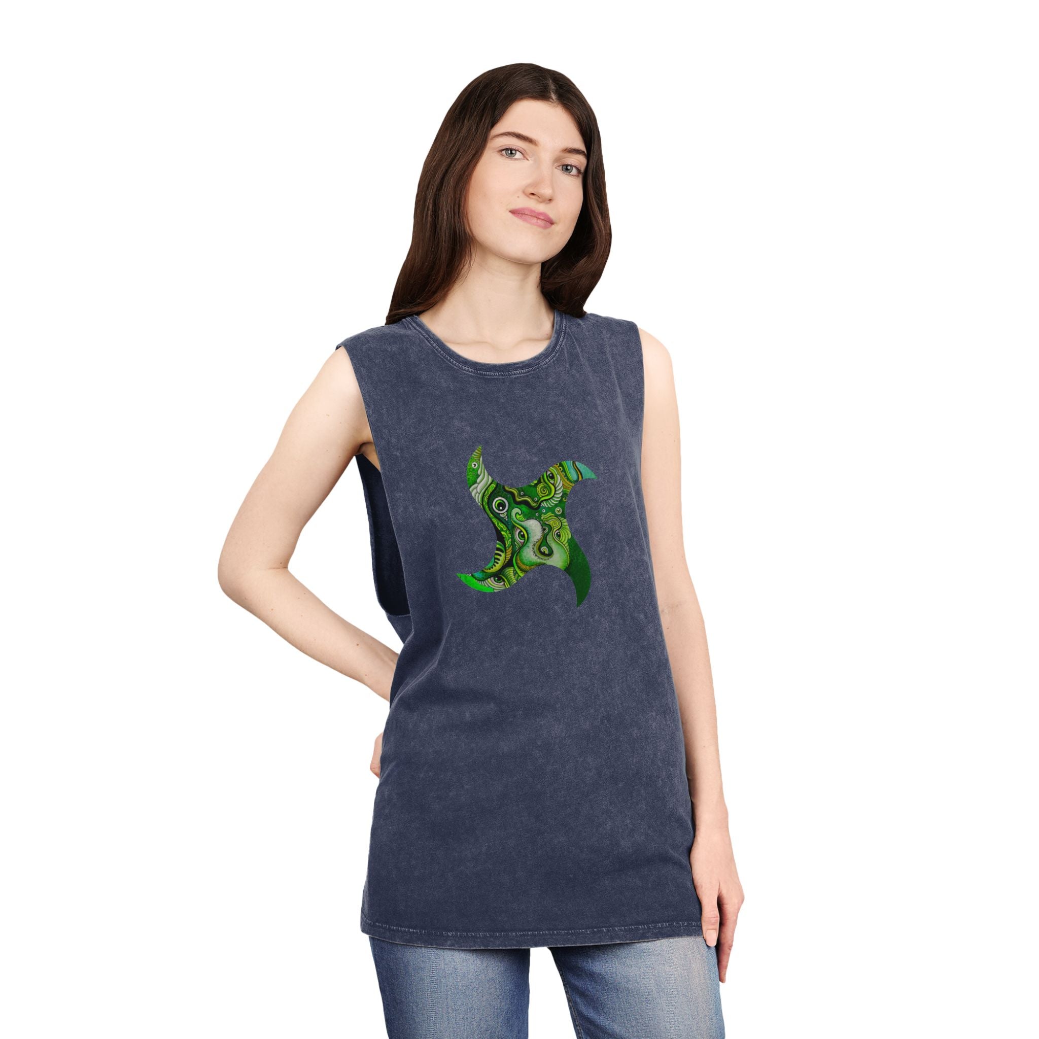 Stonewash Tank Top — Green Psychedelic Keyhole Design #sdf225598