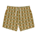 Retro Floral Pattern Swim Trunks – Green & Orange All-Over Print #d236432