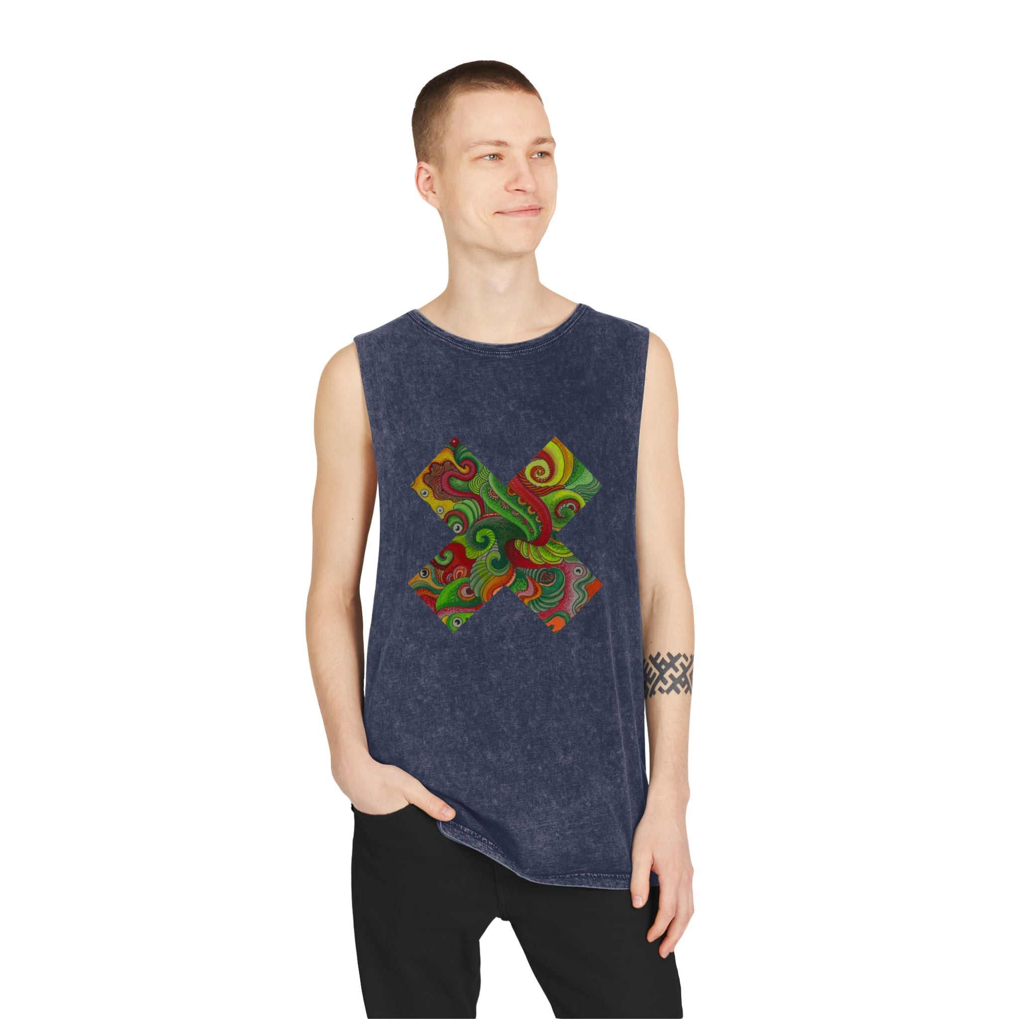 Psychedelic Floral X Stonewash Tank #lg97532