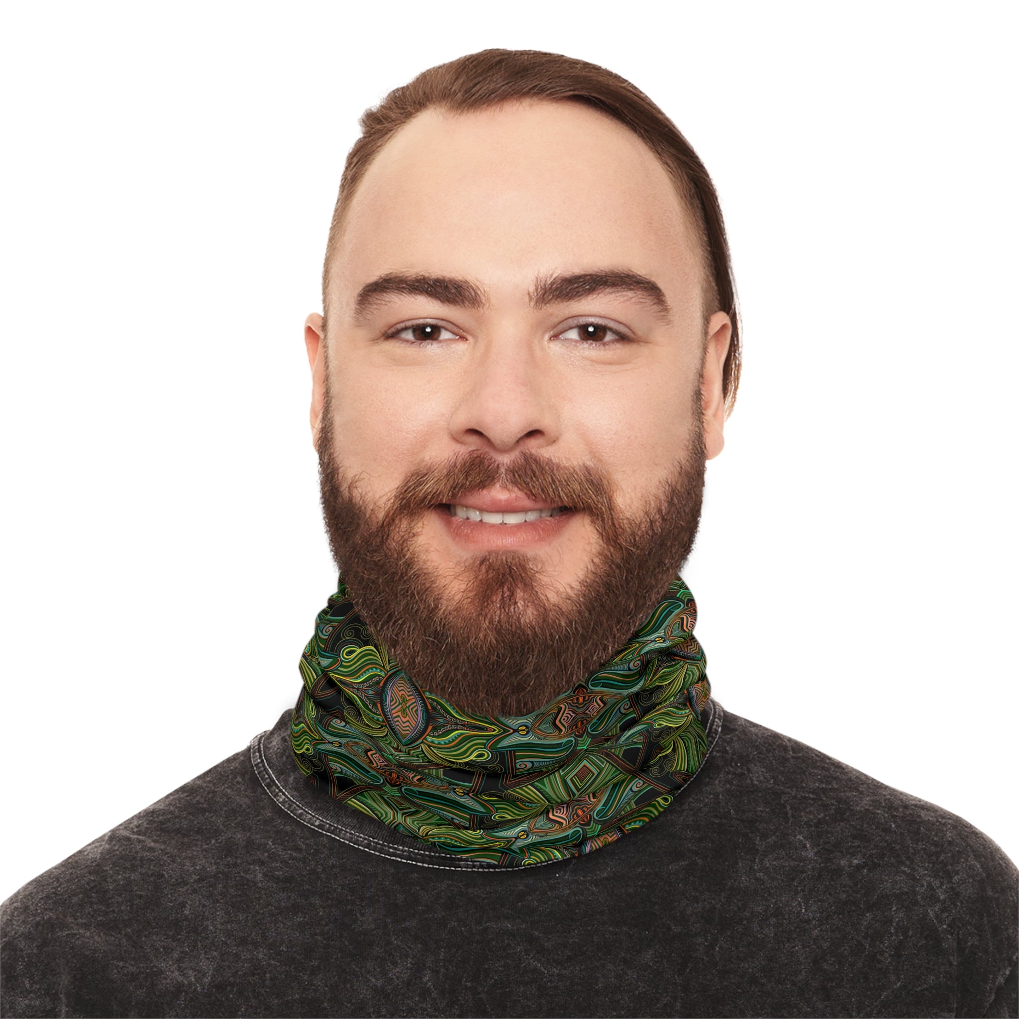 Green Geometric Neck Gaiter — Botanical Kaleidoscope Face Mask #ng4