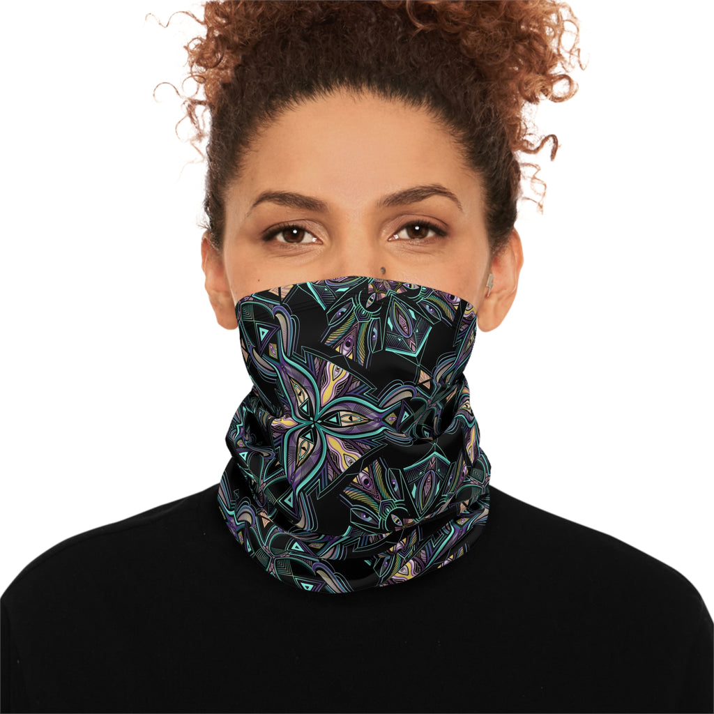 Winter Neck Gaiter — Floral Kaleidoscope Drawstring Face Warmer #sd245725