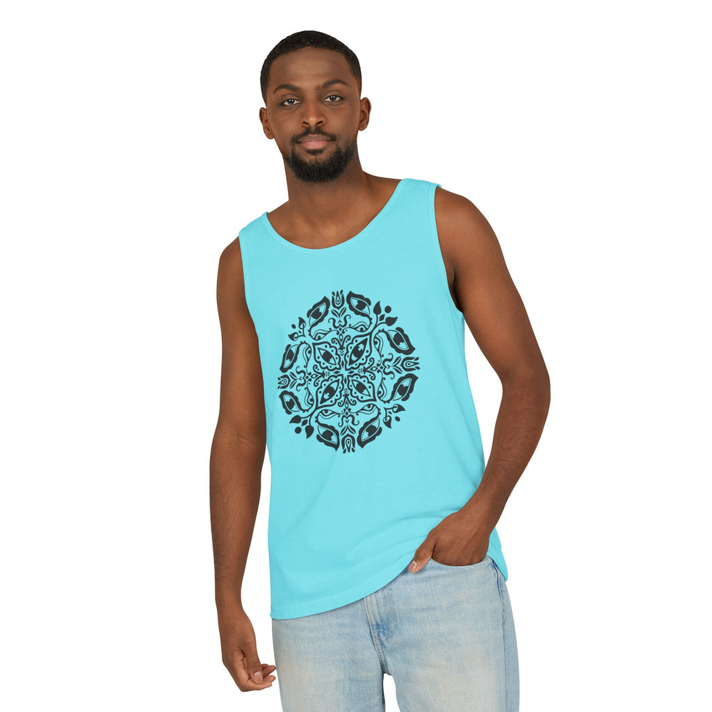 Boho Mandala Tank Top — Black Floral Circular Graphic Tank #fr3