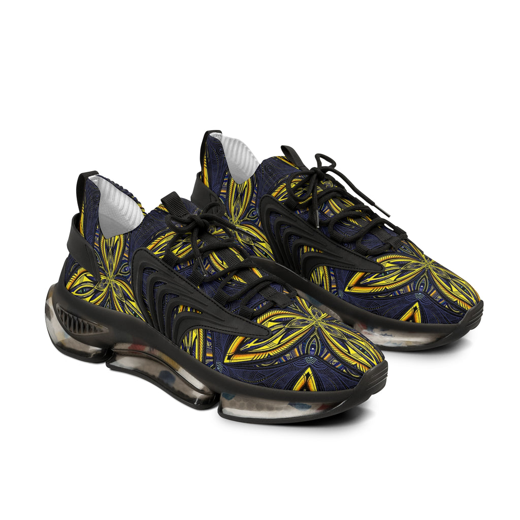 Men's Mesh Sneakers — Bold Yellow Floral Pattern Athletic Shoes #vj78794