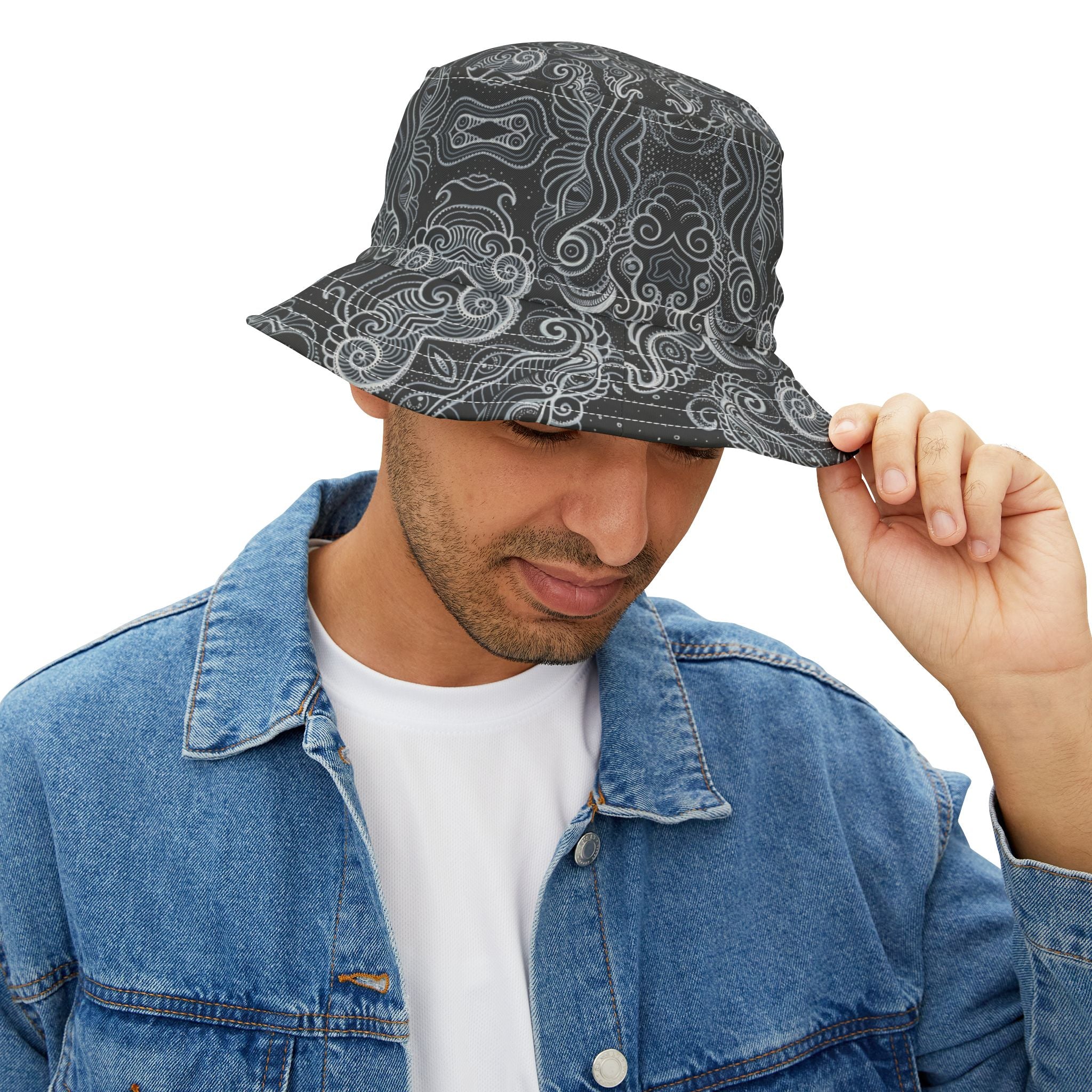 Gray Tribal Swirl Bucket Hat — All-Over Print #bh9