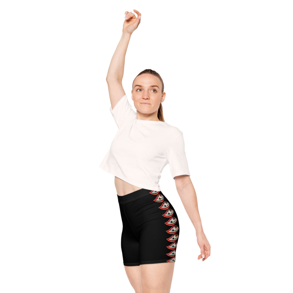 Eye Stripe Women's Biker Shorts — Gothic Black All-Over Print #f98467