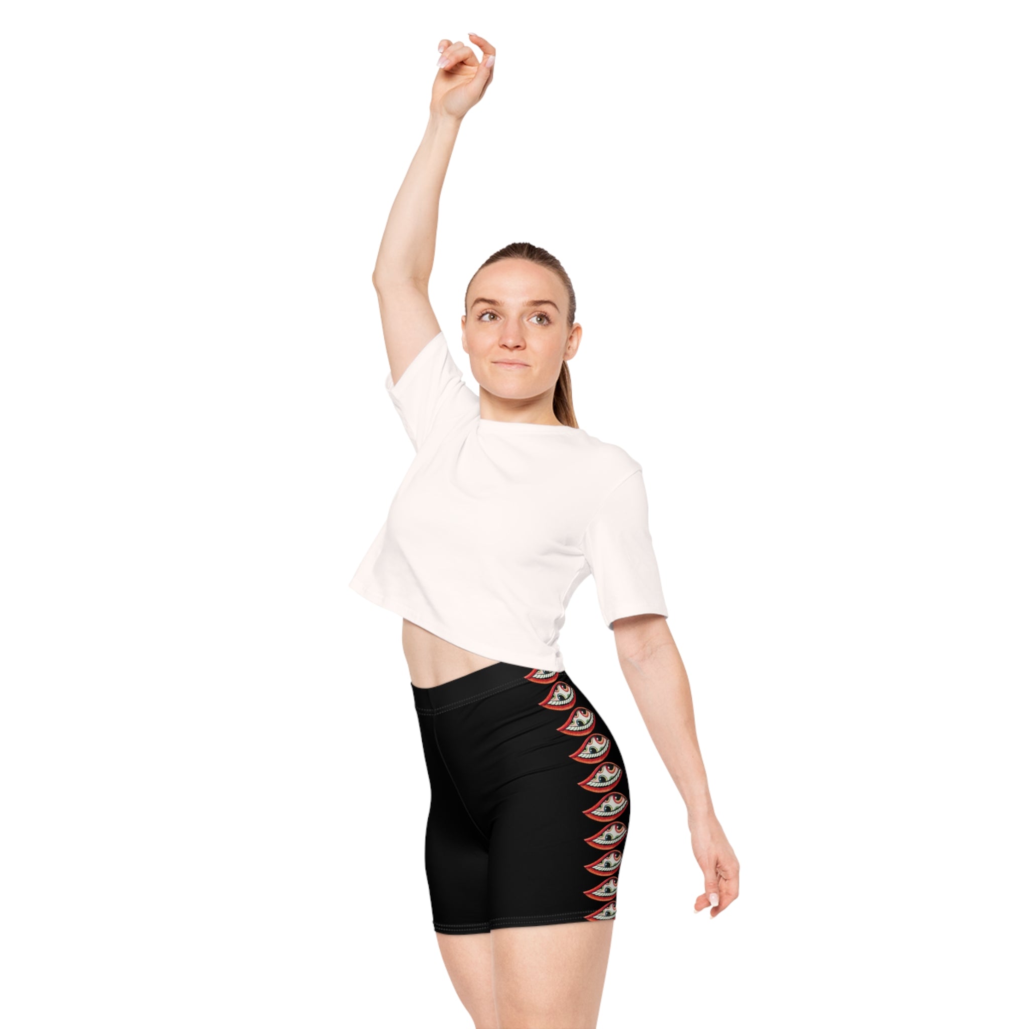 Eye Stripe Women's Biker Shorts — Gothic Black All-Over Print #f98467