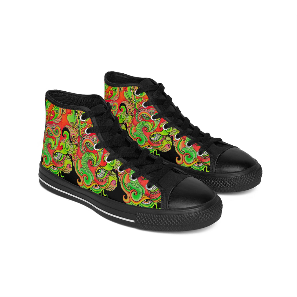 Psychedelic Floral High-Top Sneakers — Women's Classic Shoes #d009766456