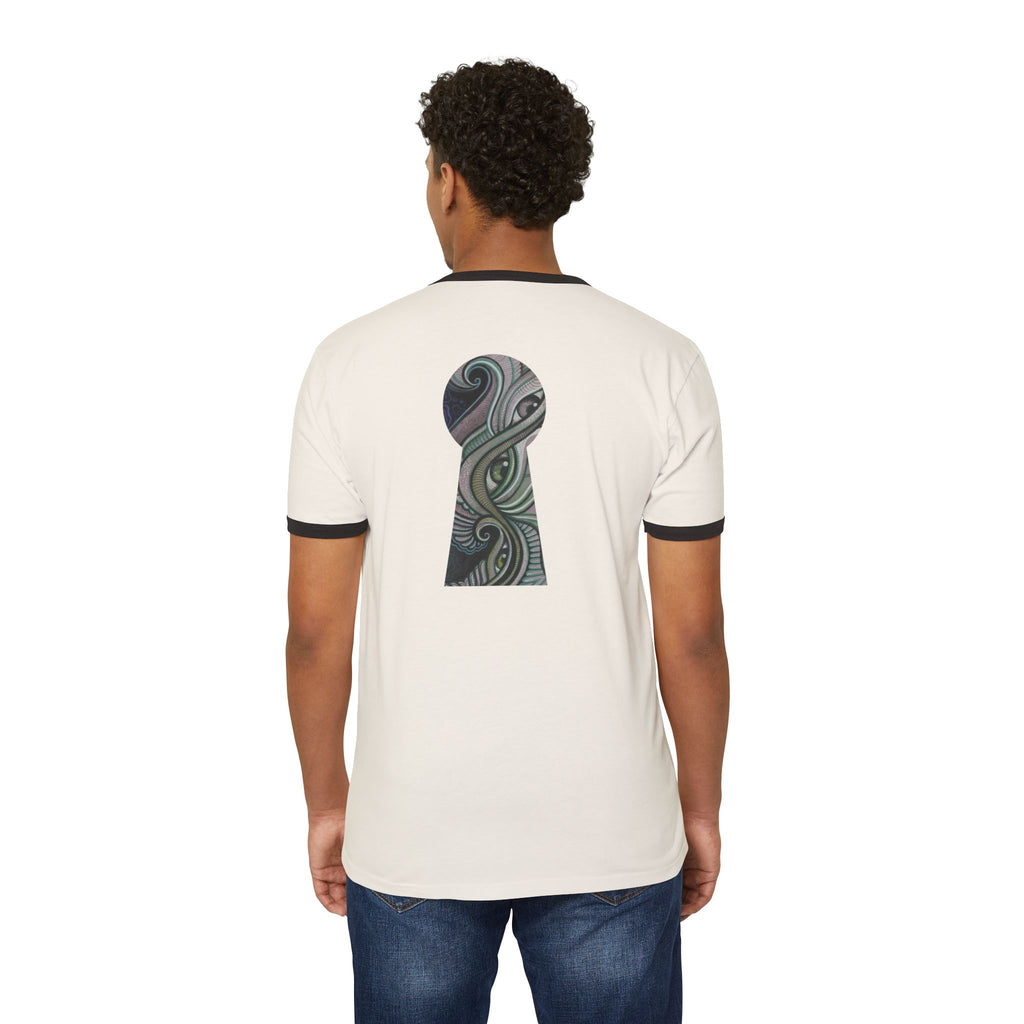 Ringer T-Shirt — Tribal Wave Triangle & Keyhole Graphic #hf74211