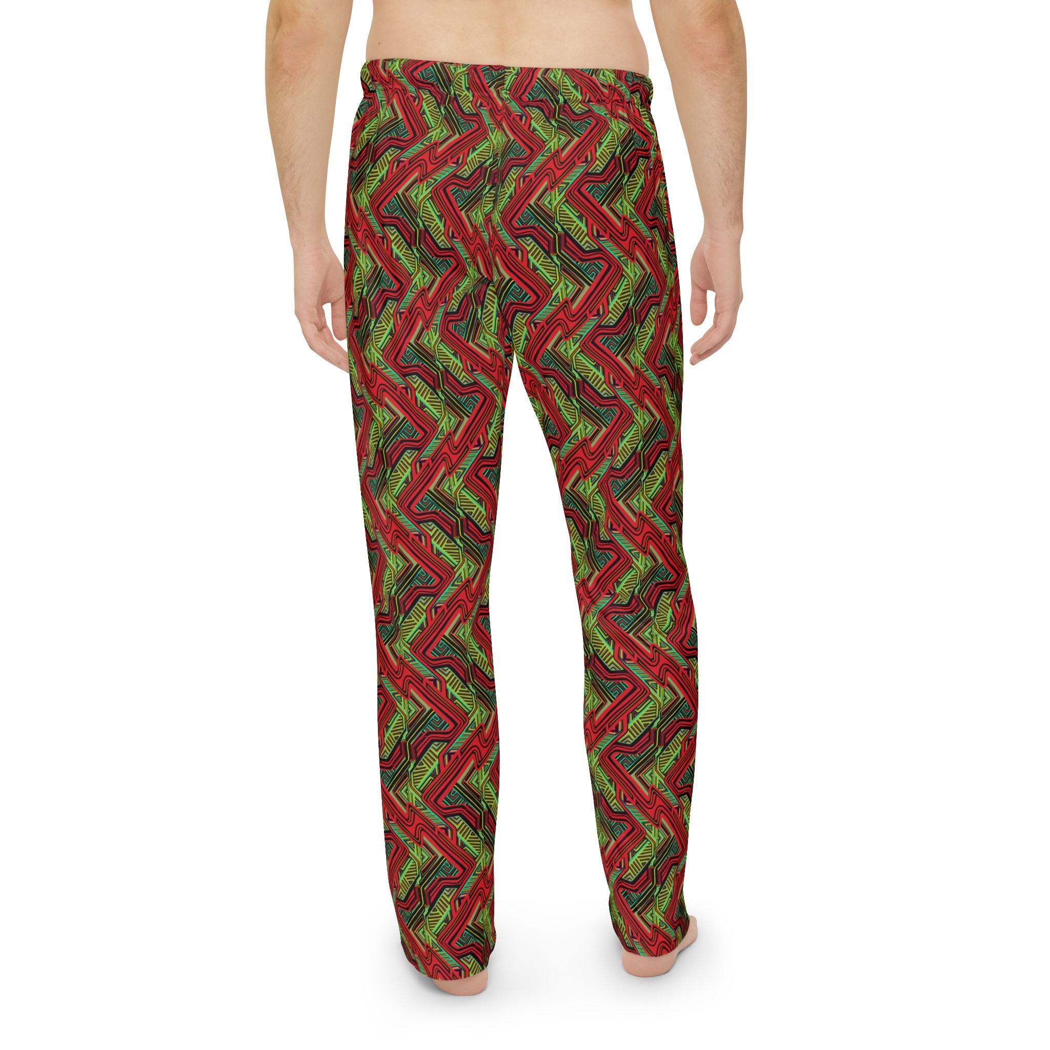 Men's Holiday Plaid Pajama Pants — Red & Green Zigzag All-Over Print #q14