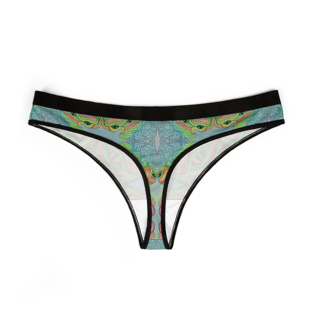 Green Psychedelic Pattern Thong — Women's Vibrant All-Over-Print Underwear #jg6632