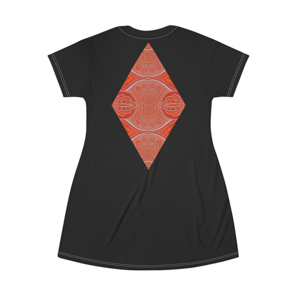 T-Shirt Dress — Orange Geometric Star & Diamond Print #kd0325