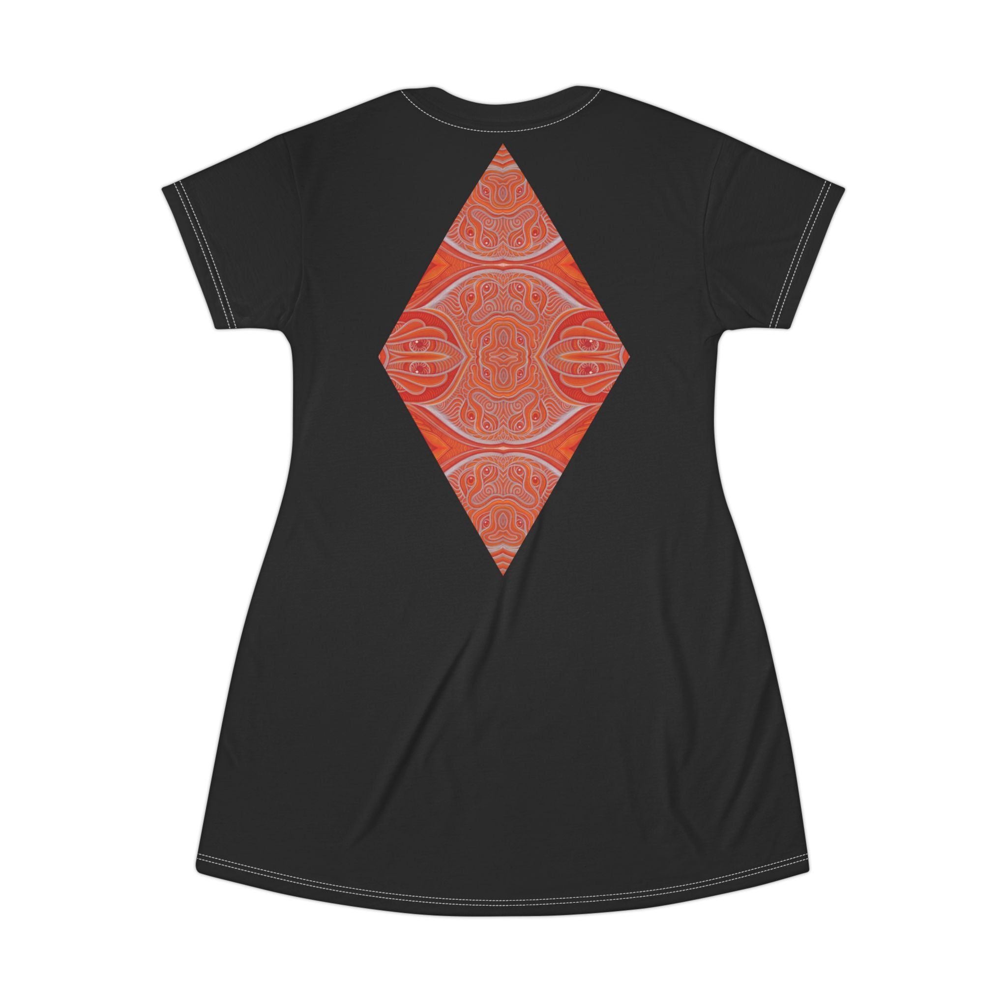 T-Shirt Dress — Orange Geometric Star & Diamond Print #kd0325