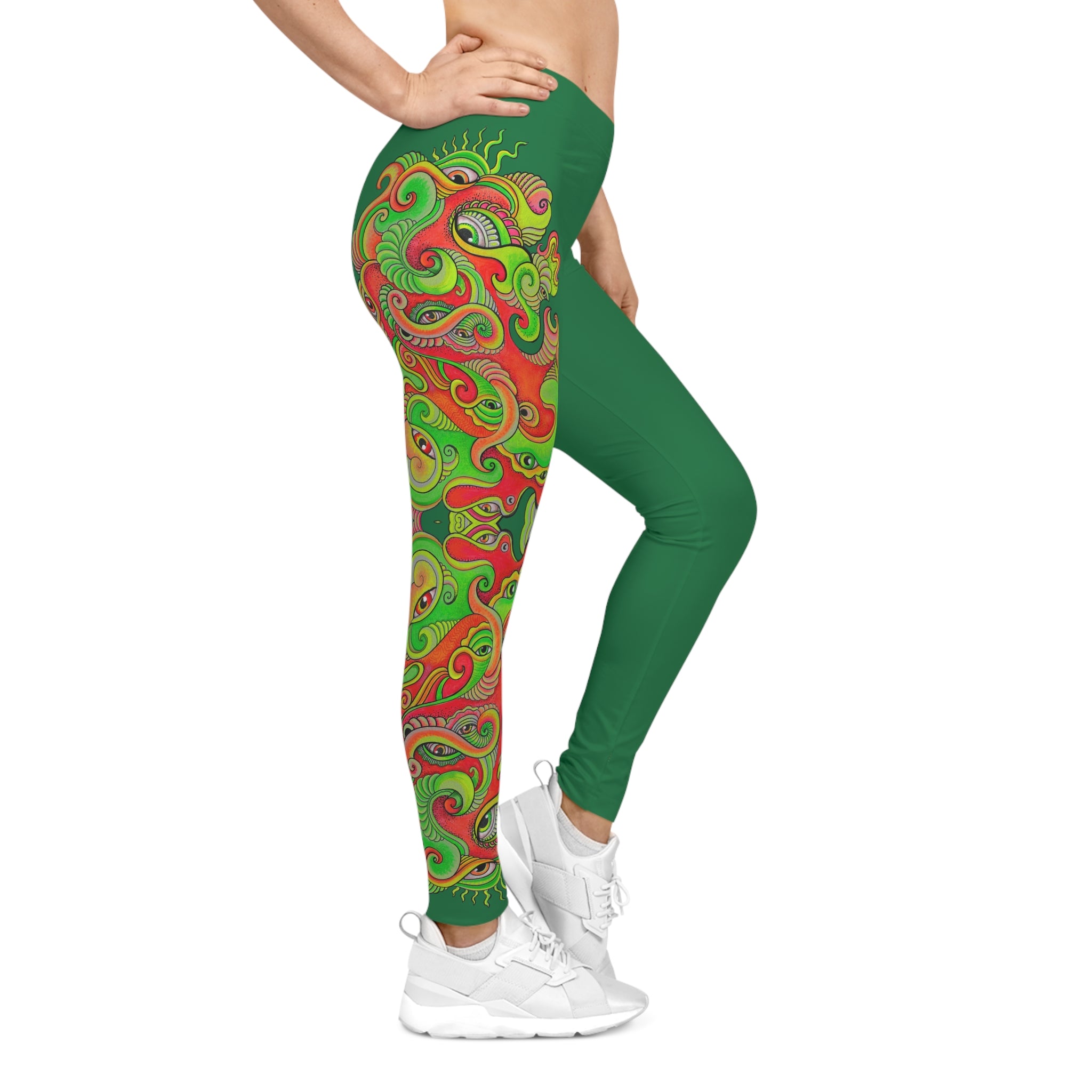 Psychedelic Paisley Black Women's Leggings — Bright Neon Swirl Activewear #d9484849