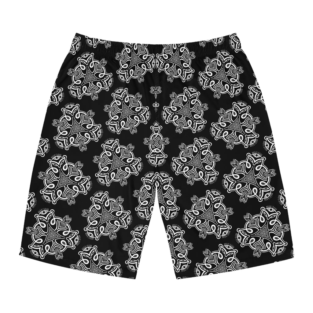 Black Bandana Print Board Shorts — Men's Surf & Swim Trunks #s124521
