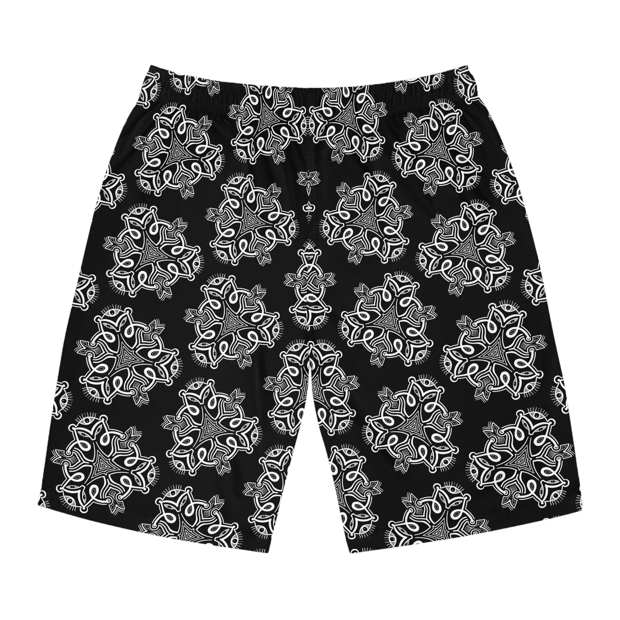 Black Bandana Print Board Shorts — Men's Surf & Swim Trunks #s124521