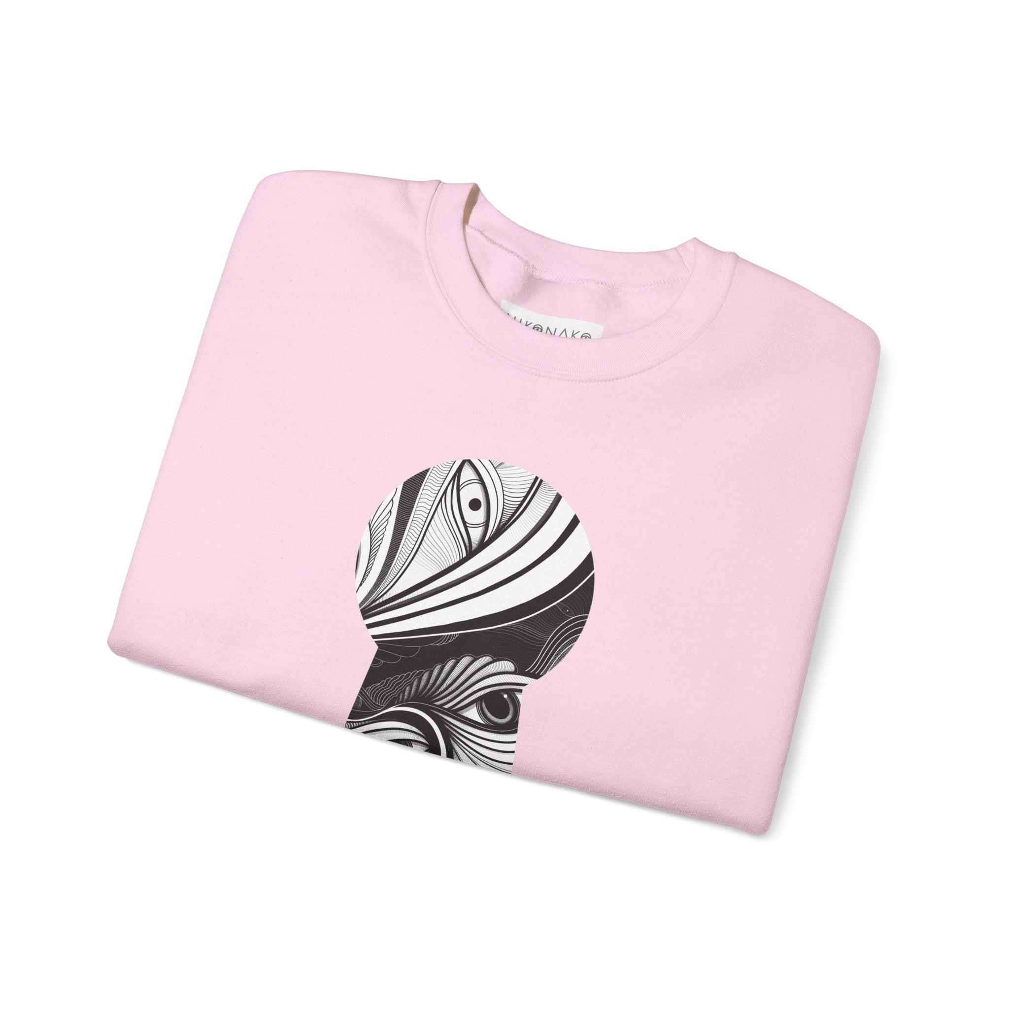 Crewneck Sweatshirt — Black & White Surreal Eye Keyhole Design #h5522168