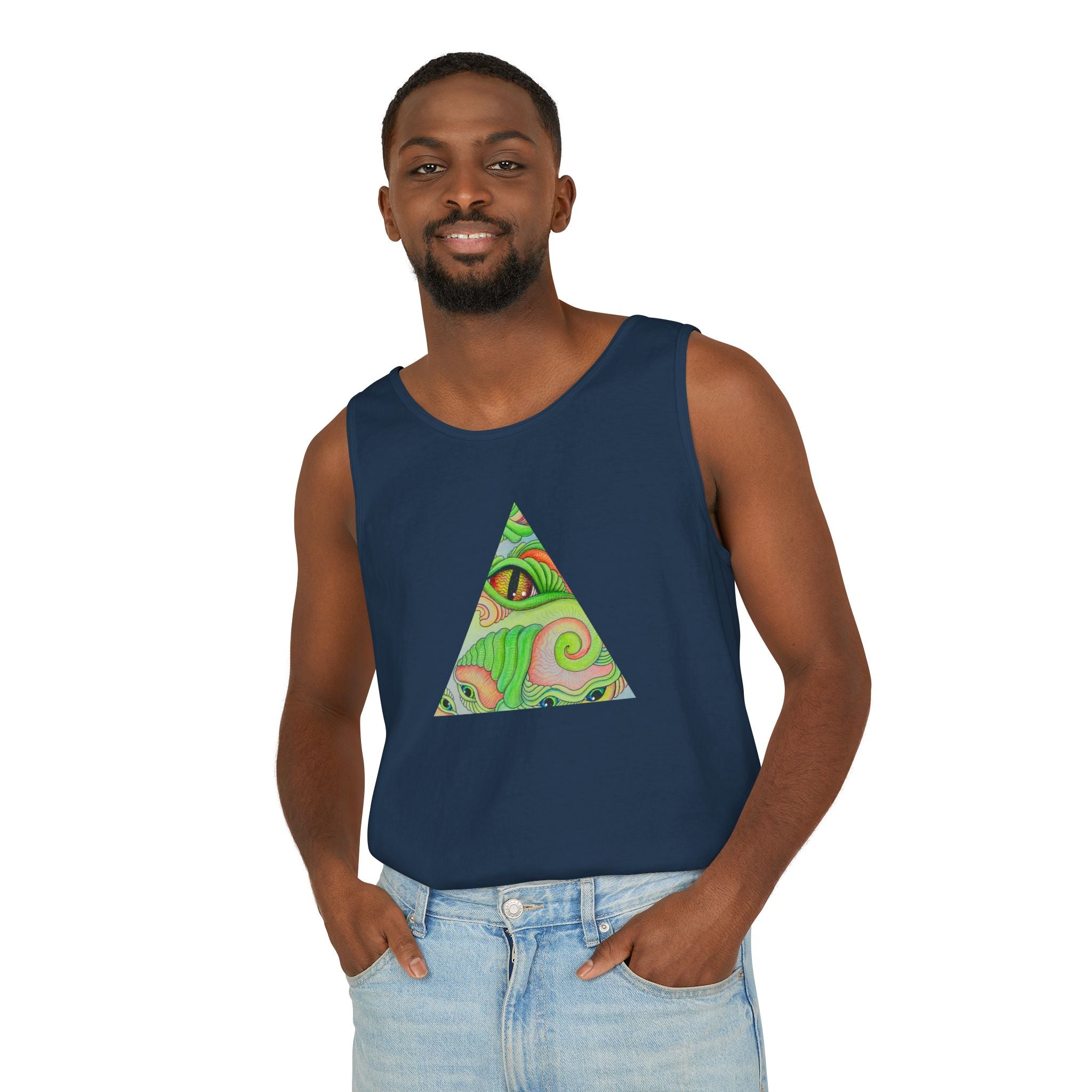 Psychedelic Triangle Tank Top — Green Swirl Eye Graphic #hg772225566
