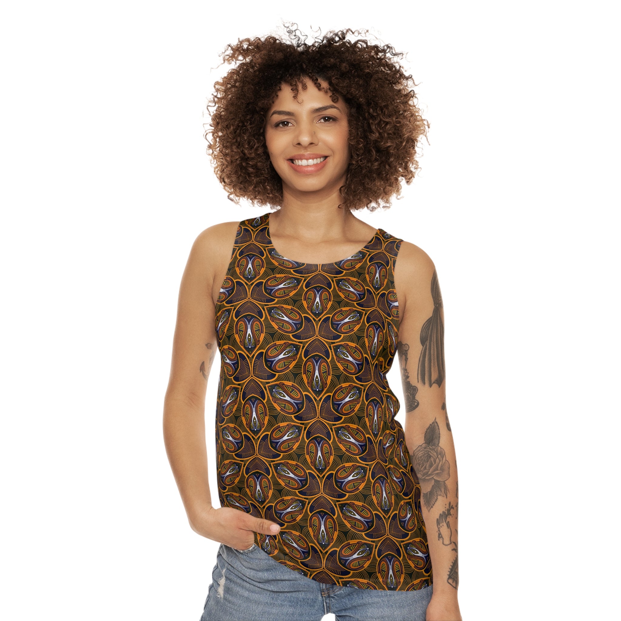 Bohemian Kaleidoscope All-Over-Print Tank Top — Earthy Floral Geometric Pattern #gd0087554