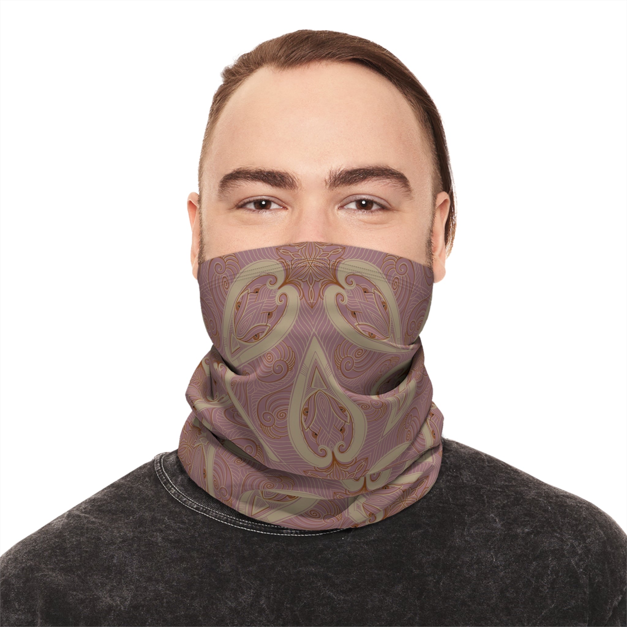 Pink Paisley Winter Neck Gaiter with Drawstring — Cozy Floral Face Scarf #g8654346