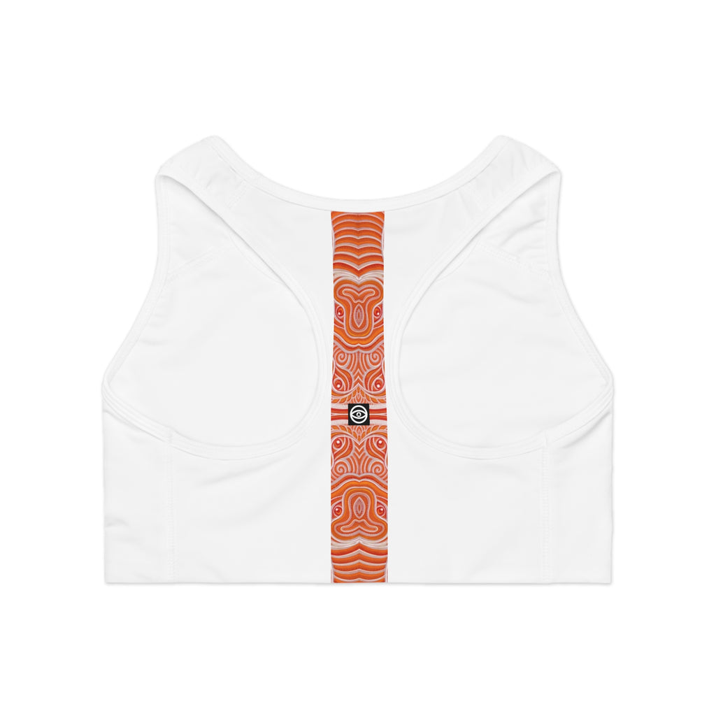 Red Tribal Stripe Sports Bra — Bold Geometric Fitness Top #d346775