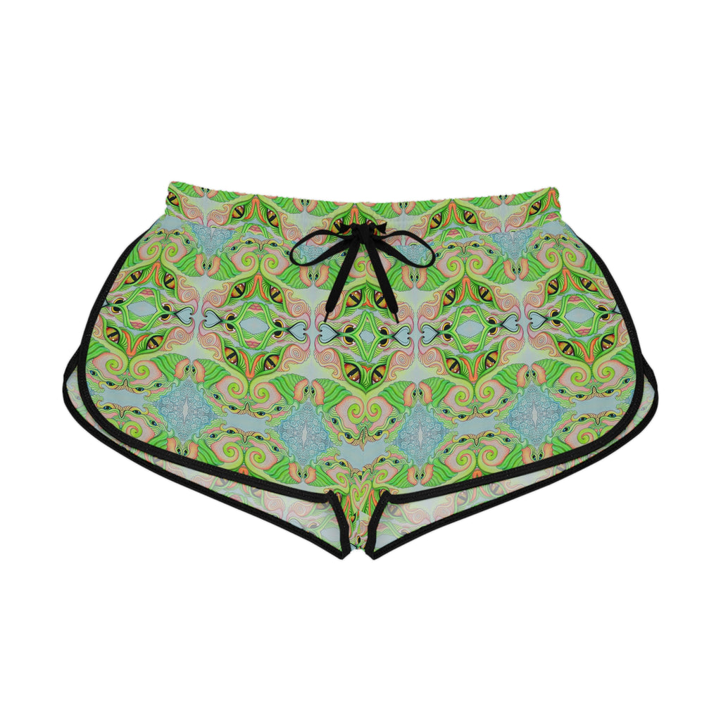 Women’s Relaxed Shorts - Green Kaleidoscope Boho Print #hfs0875