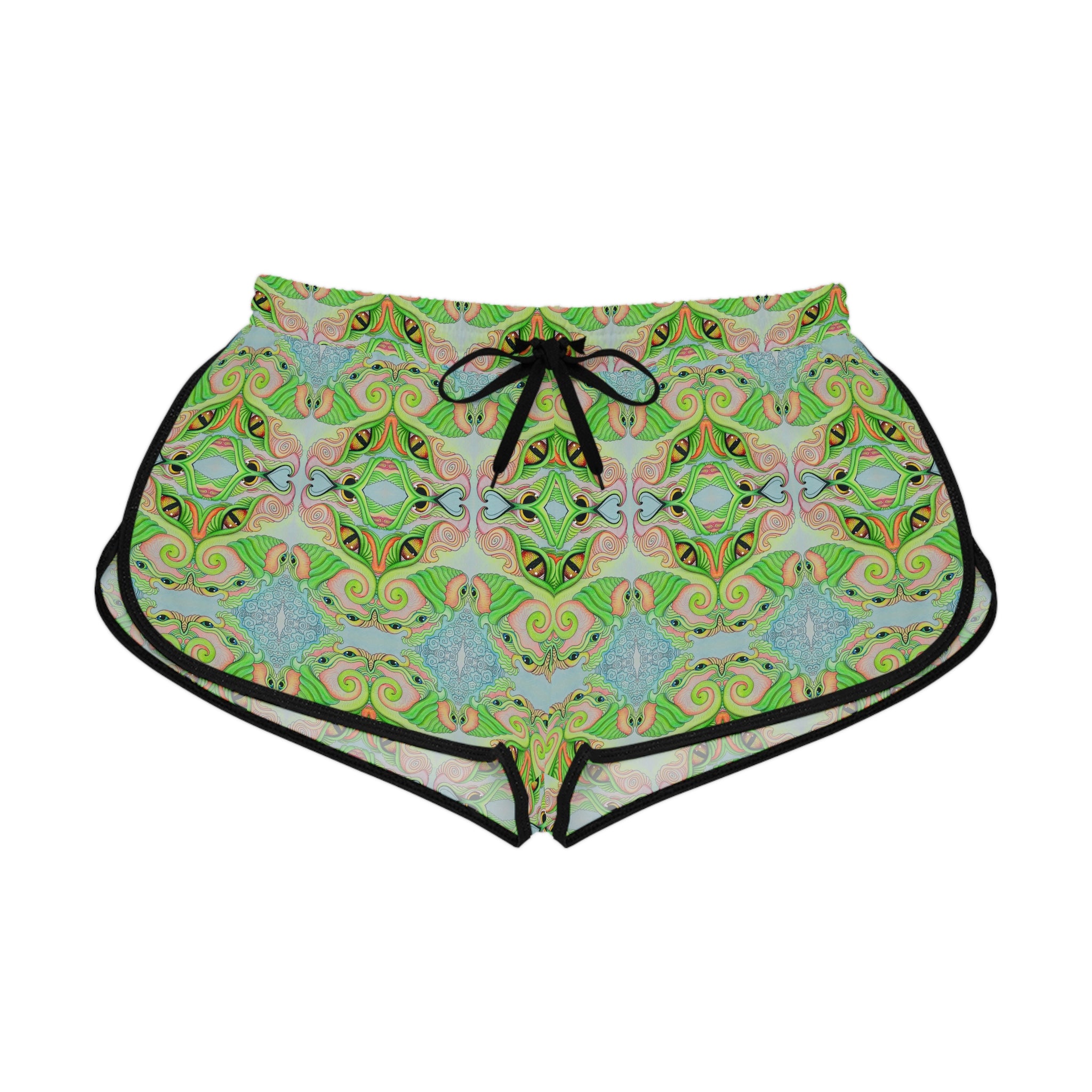 Women’s Relaxed Shorts - Green Kaleidoscope Boho Print #hfs0875