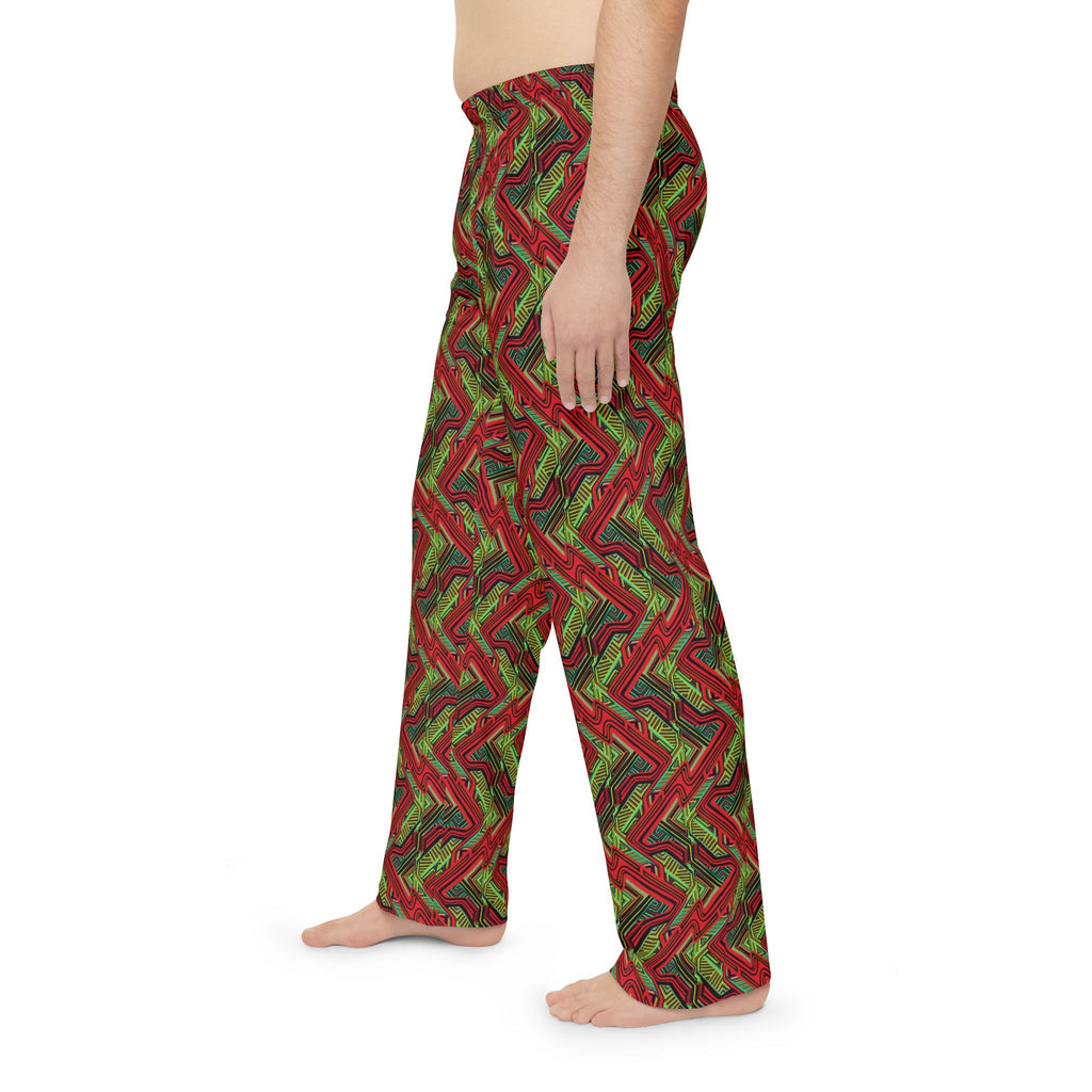Men's Holiday Plaid Pajama Pants — Red & Green Zigzag All-Over Print #q14