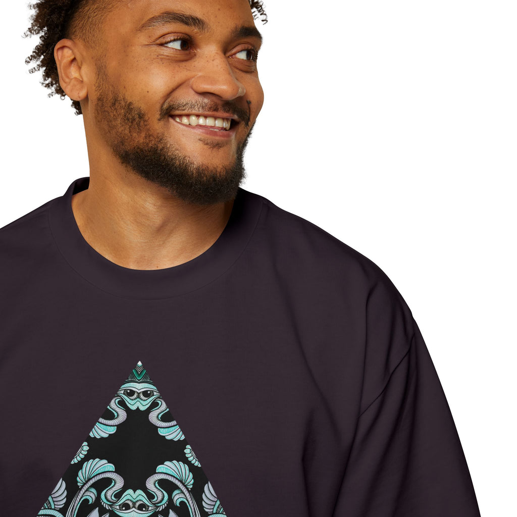 Men's Oversized Tee — Geometric Wave Pattern Diamond & Back Panel Graphic #gwp21