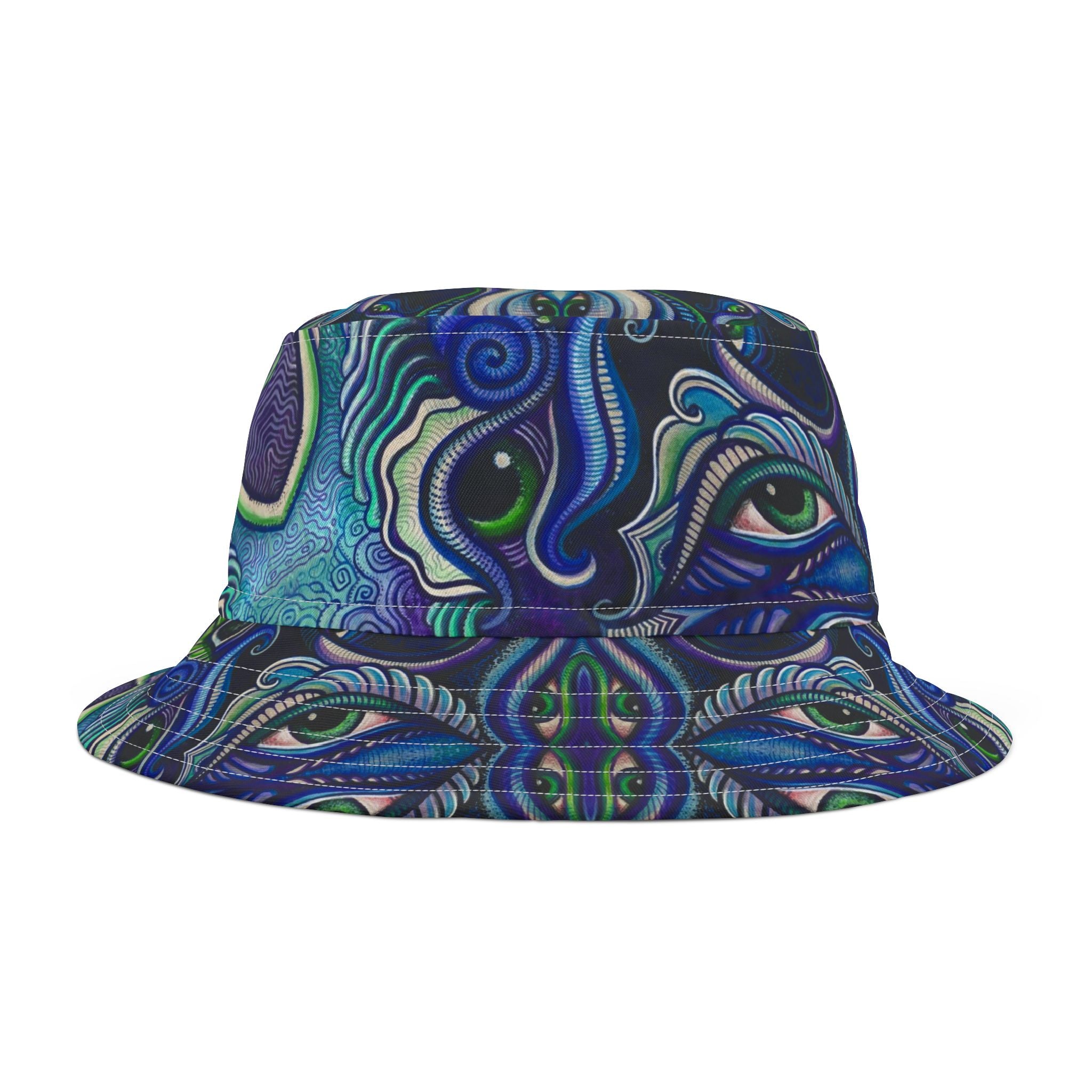 Psychedelic Ocean Wave Bucket Hat — Trippy Blue Green All-Over Print #r489865