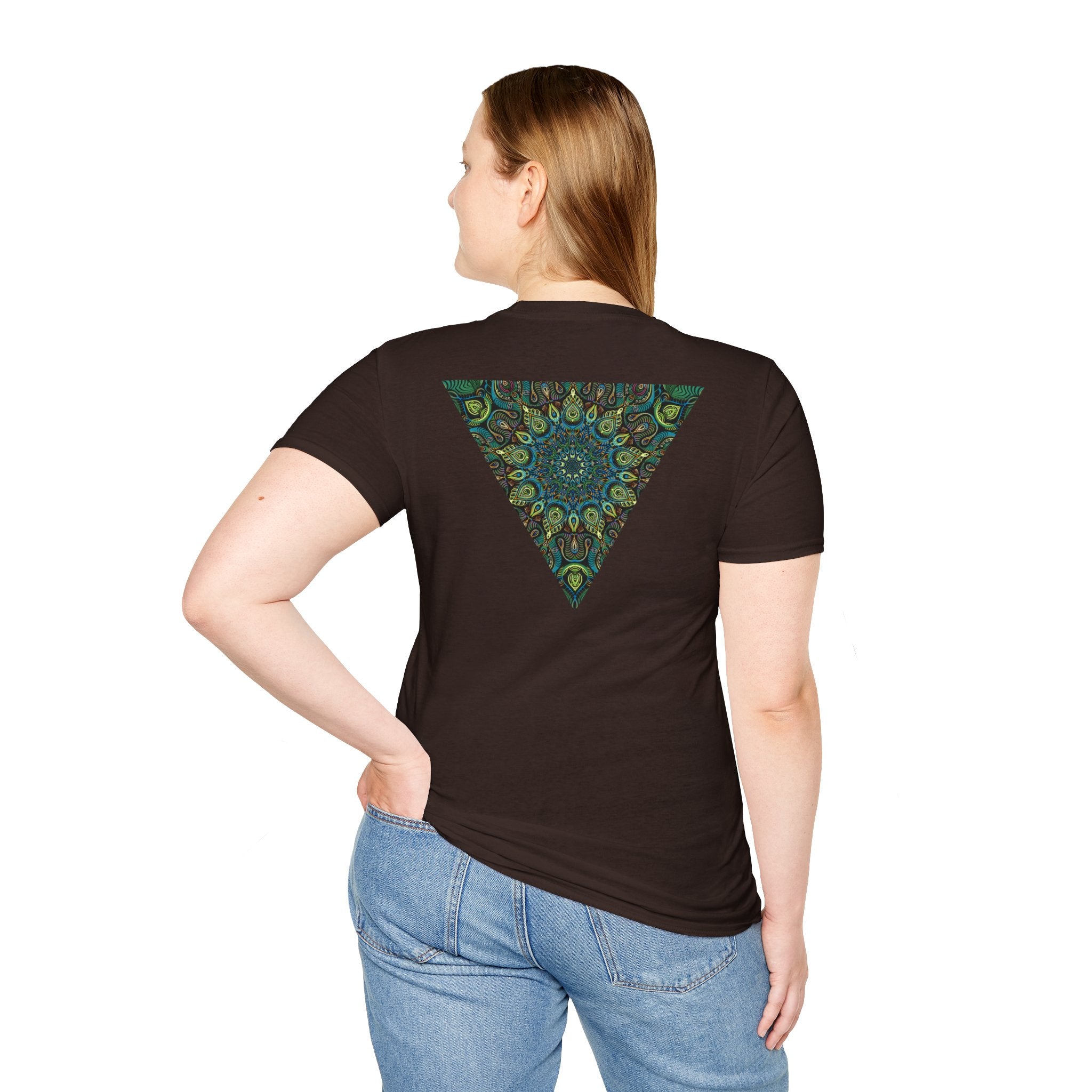 Green Mandala Triangle T-Shirt – Psychedelic Geometric Art Tee # kh9732