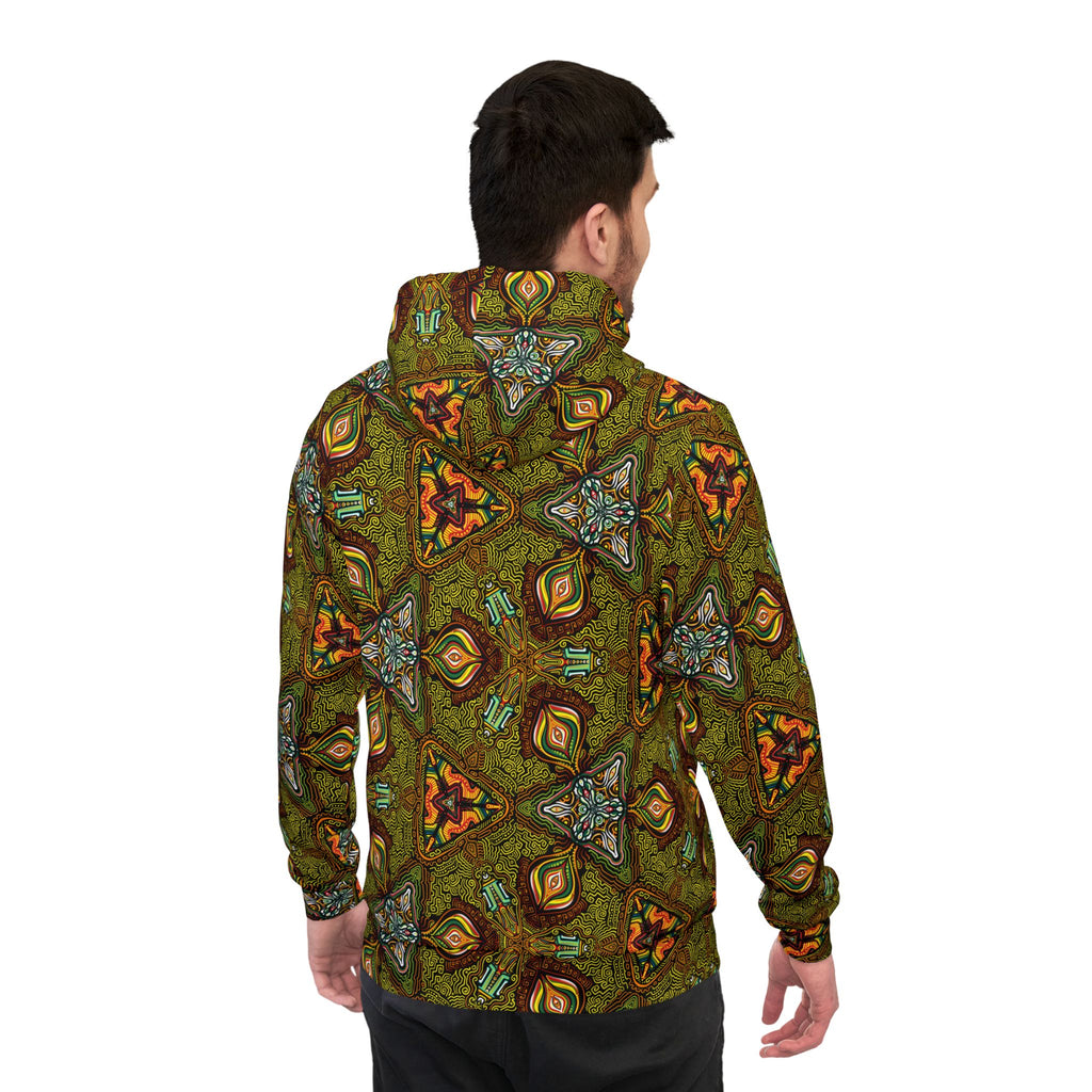 All-Over Print Kaleidoscope Athletic Hoodie — Green Geometric Pattern #k77422