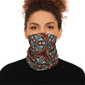 Patterned Winter Neck Gaiter — Red Teal Geometric Drawstring Face Mask